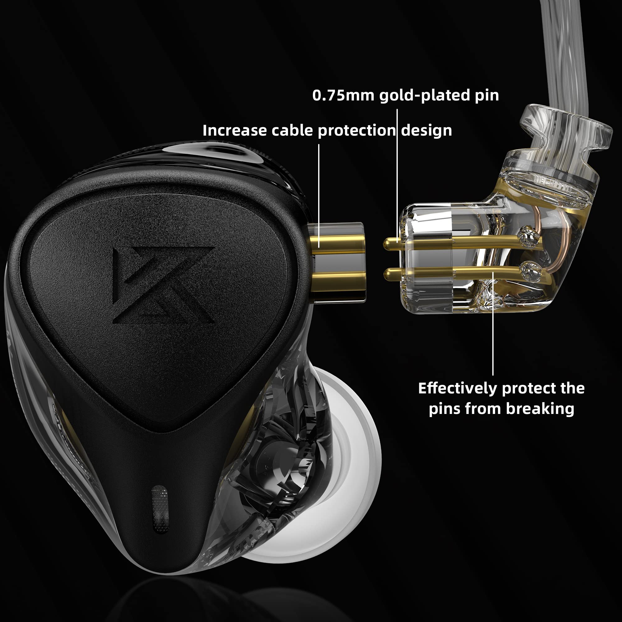 KZ ZEX Pro Triple Driver Hybrid HiFi In-Ear Earphones - Electret Electrostatic, Dynamic & Balanced Armature Drivers - Detachable Silver-Plated Cable (No Mic, Pink Gold) - Perfect for Audiophiles, Music Lovers & Studio Monitoring