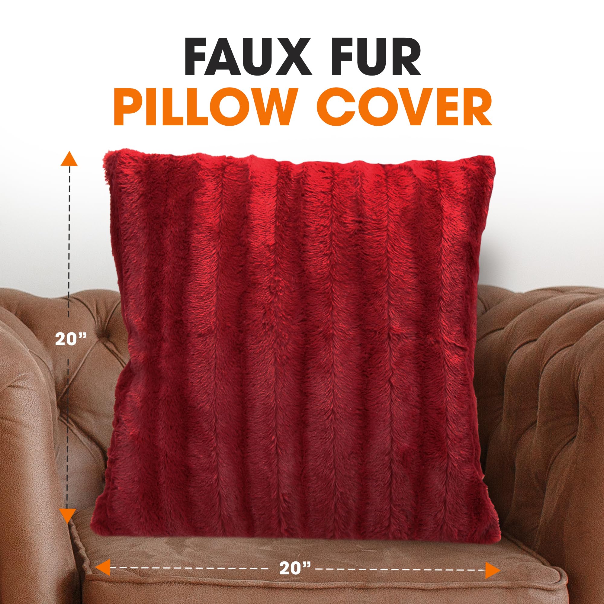 Soft Fluffy Faux Fur Throw Pillow Cover 20x20 - Cozy Maroon Couch Pillow Case for Living Room, Bedroom & Sofa Decor - Pack of 1