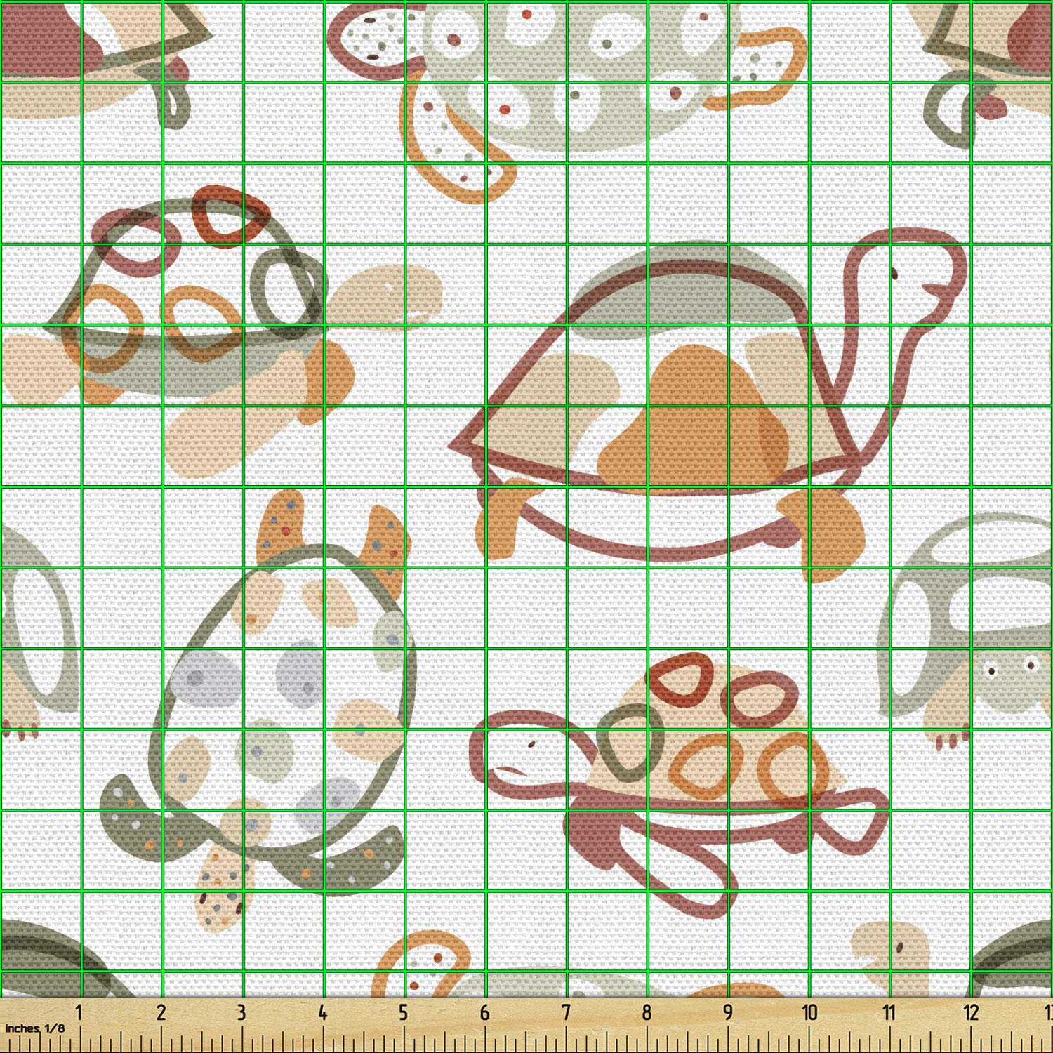 Lunarable Cartoon Fabric by The Yard - Pastel Tones Funny Turtle Animal Print Fabric for Upholstery, DIY Crafts & Home Decor | 10 Yards White Beige | Perfect for Pillows, Curtains & Nursery Decor