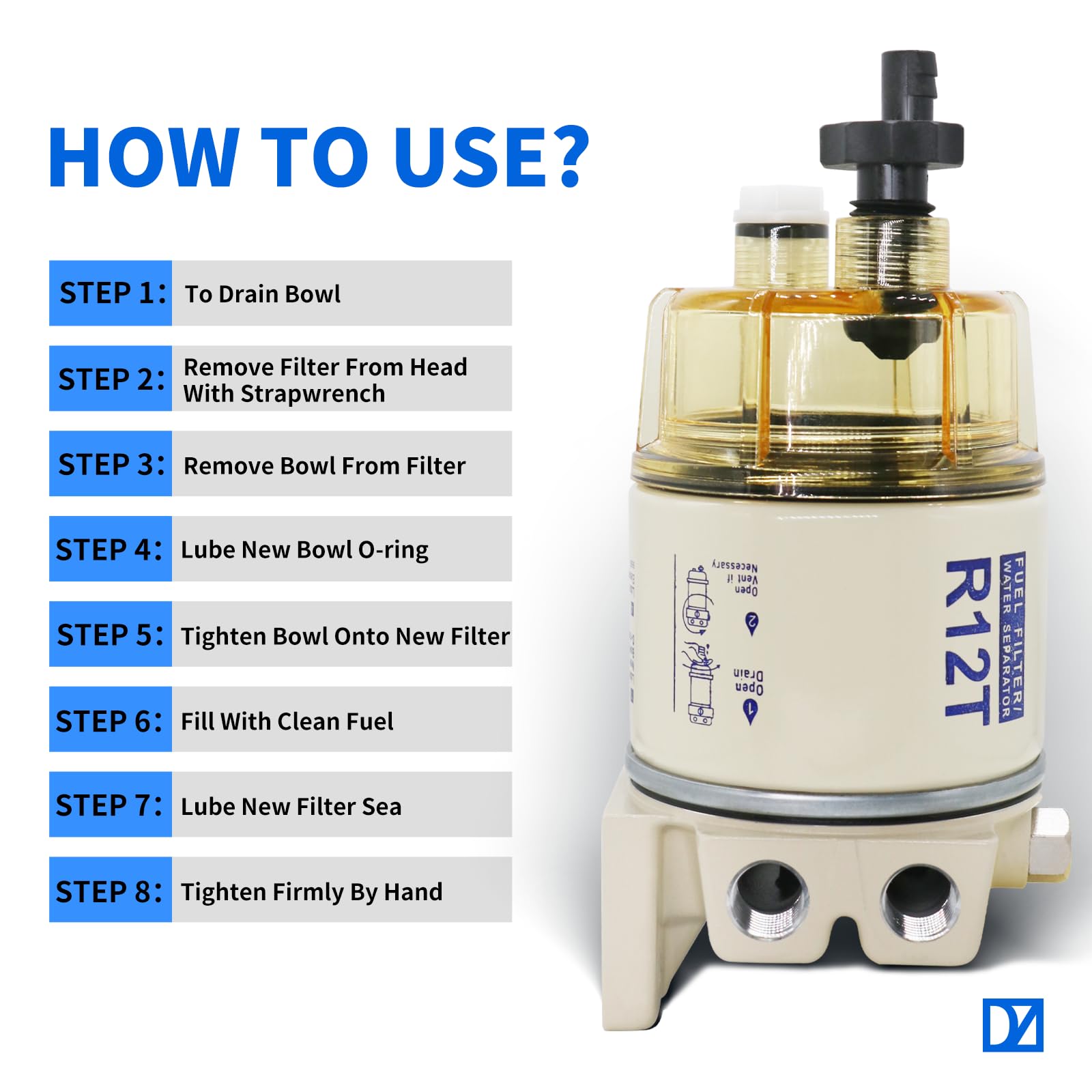 R12T Fuel Filter Water Separator Spin-On Marine Filter Kit - Compatible with Diesel & Gasoline Engines - Replaces S3240, R12T, 120AT, 18-7987 - NPT ZG1/4-19 Thread - Ideal for Boats, Yachts & Marine Engines
