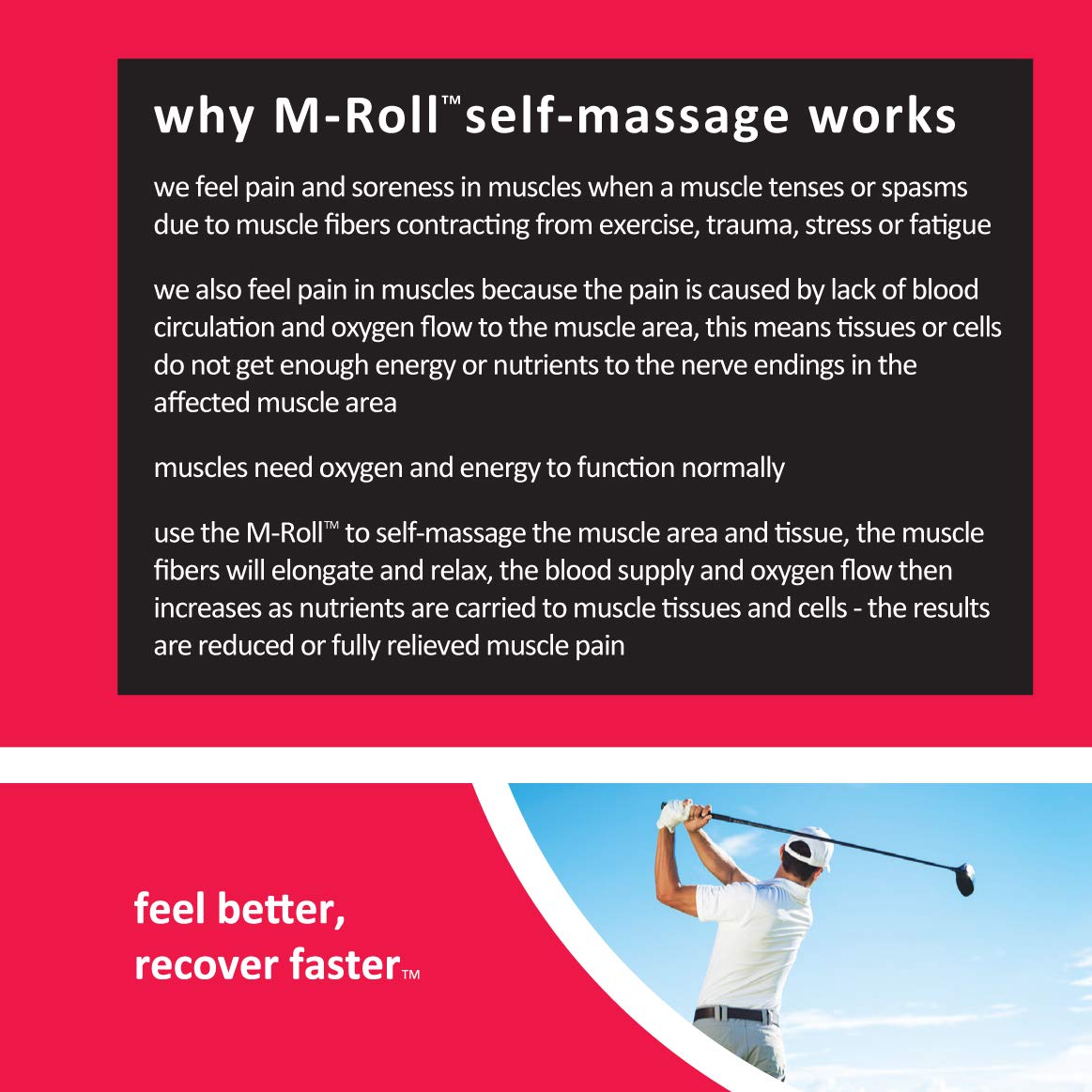M-ROLL 20” Stick Massage Roller for Muscle Pain Relief - Trigger Point Therapy & Stress Reduction Tool - Portable Deep Tissue Massager for Back, Legs, Shoulders - Perfect for Post-Workout Recovery & Home Use