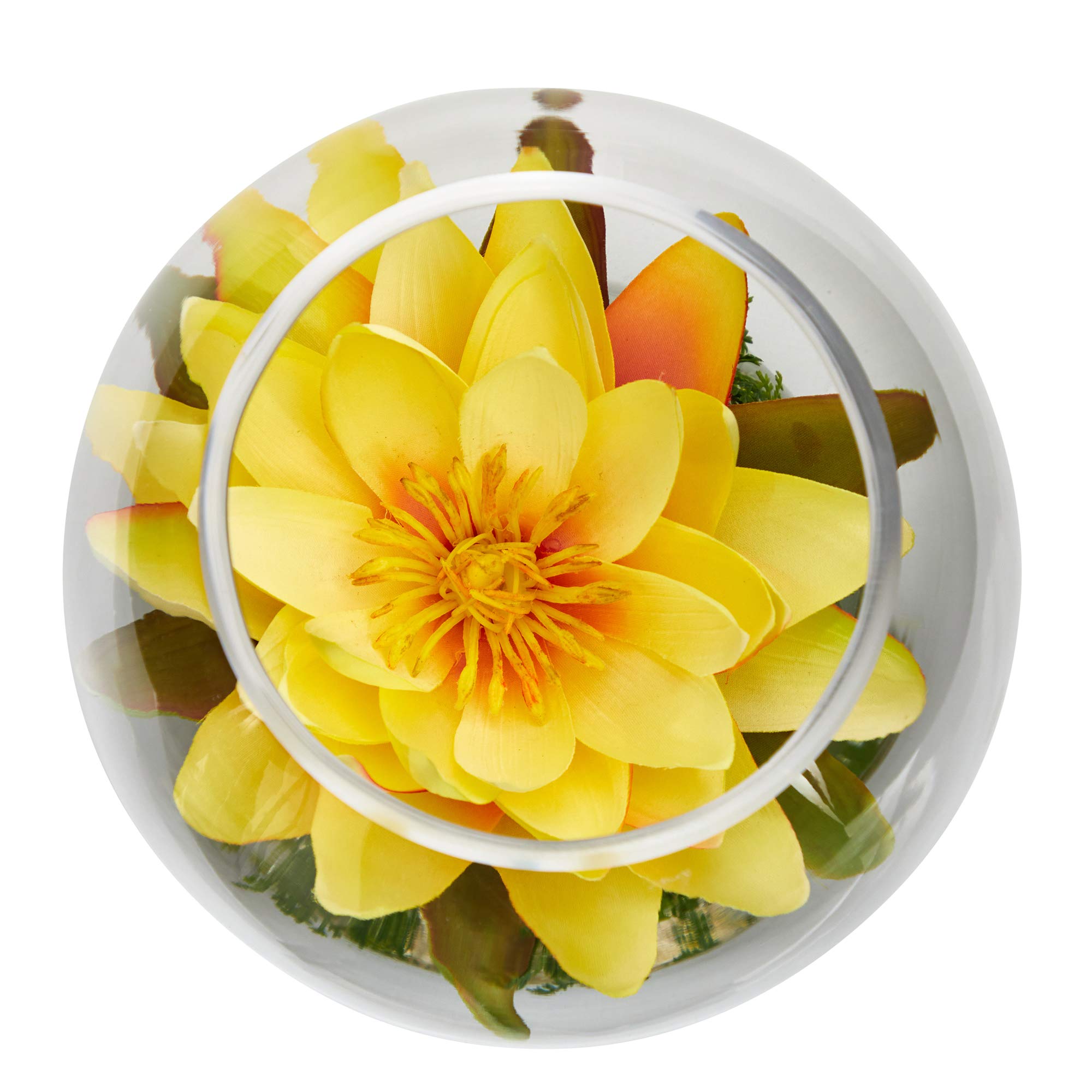 Nearly Natural 8 Inch Artificial Lotus Flower Arrangement in Glass Vase - Elegant Home Decor for Living Room, Office & Wedding Centerpieces