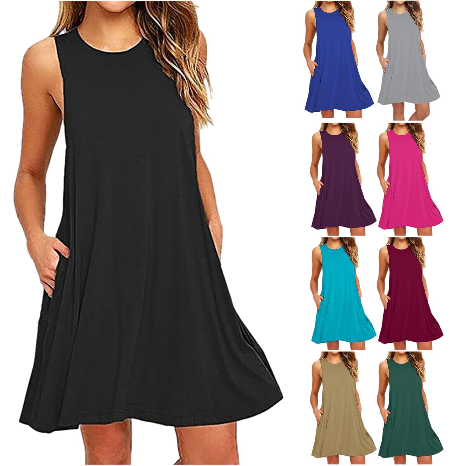 2024 Women's Sleeveless Summer Casual Dress - Crewneck Tank Top Loose Fit Short Dress for Spring & Summer | Perfect for Beach, Vacation, and Everyday Wear