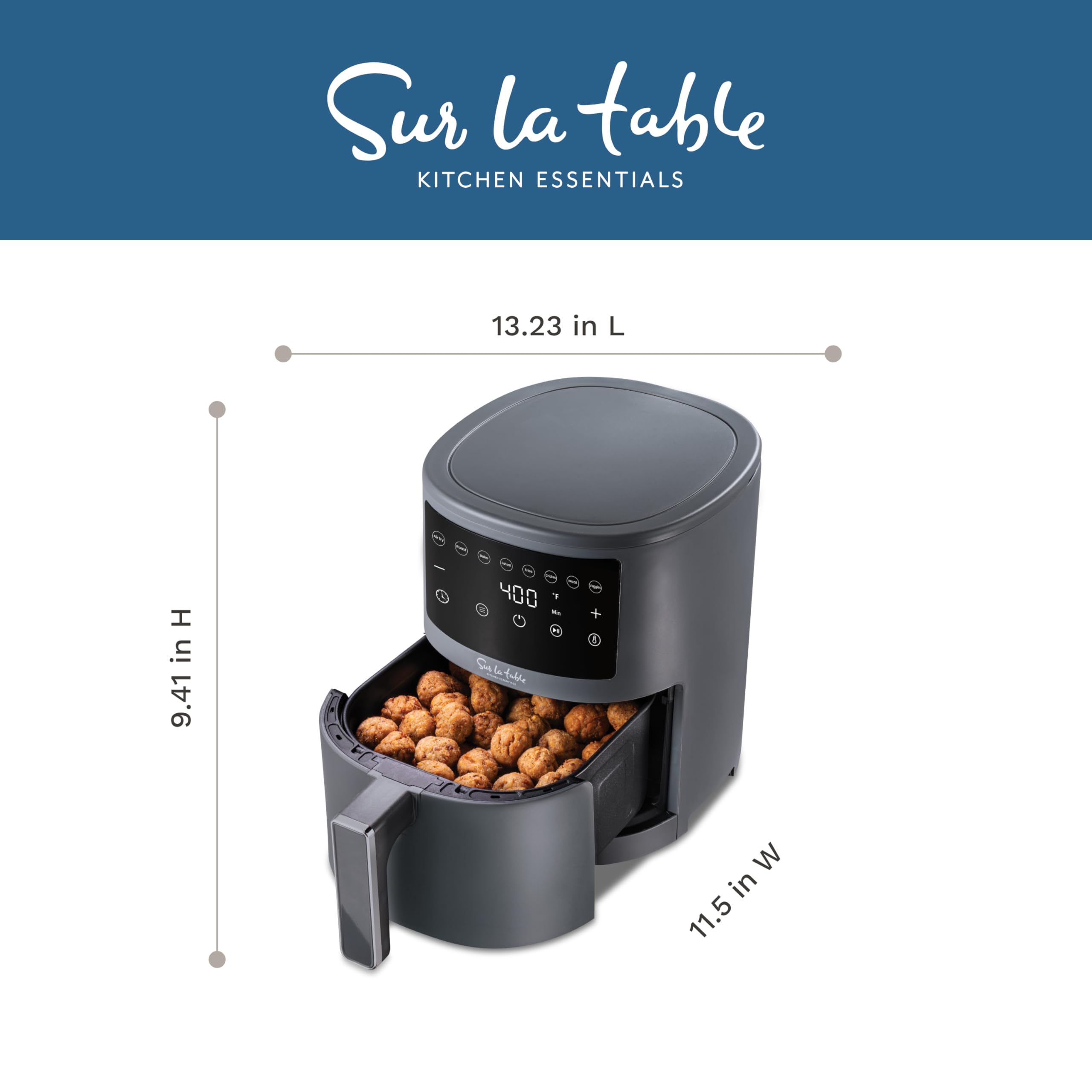 Sur La Table 3.8 Quart Digital Air Fryer with LED Touchscreen - 8 Preset Functions & Shake Reminder for Crispy Results - 1500W Powerful Air Fry, Bake, Roast, Broil - Perfect for Quick Meals, Healthy Cooking & Family Dinners