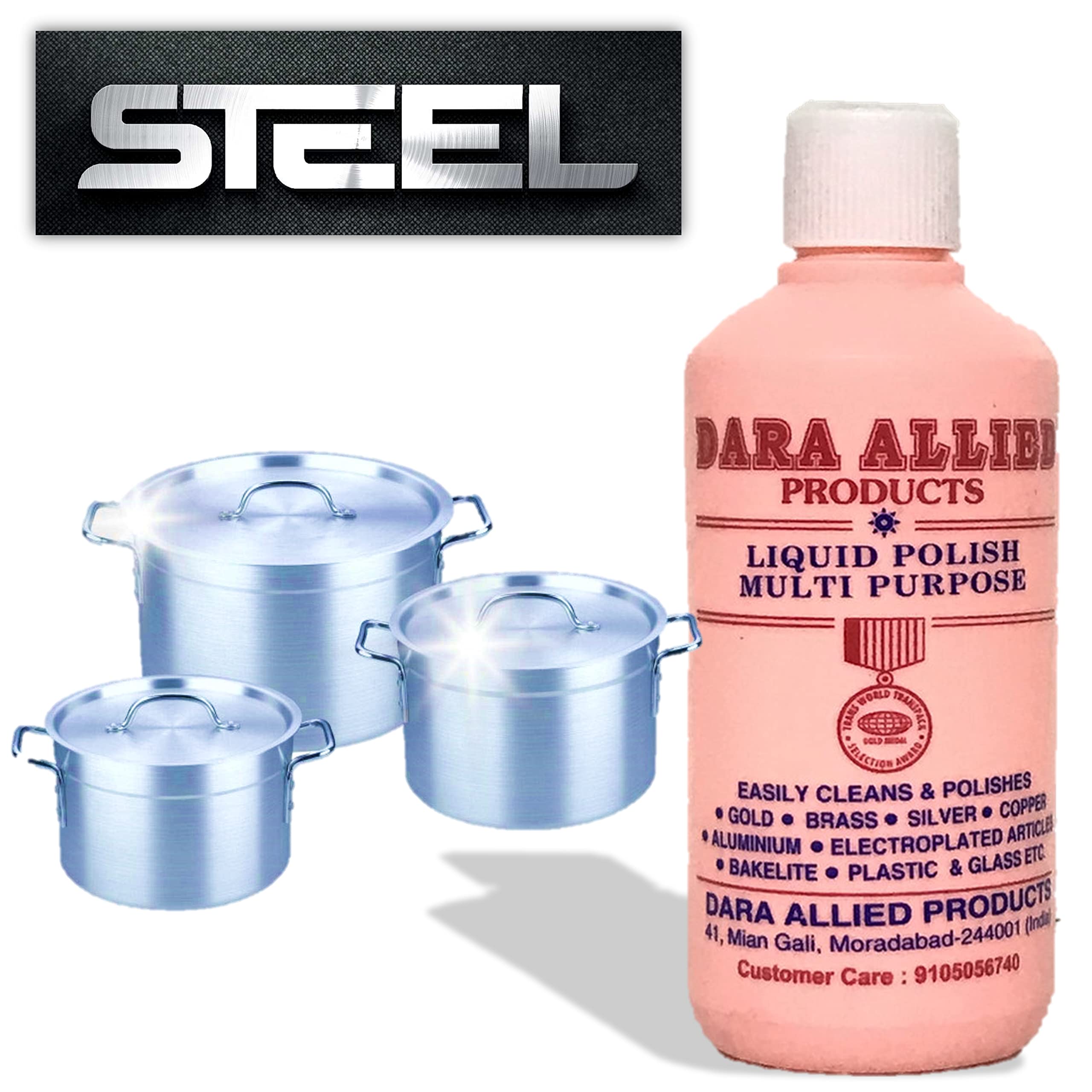 Premium Dara Allied Liquid Polish - Brass, Silver & Copper Cleaner Kit (3 x 100ml) with Green Scrub Pad | Jewelry, Antique & Household Metal Restoration