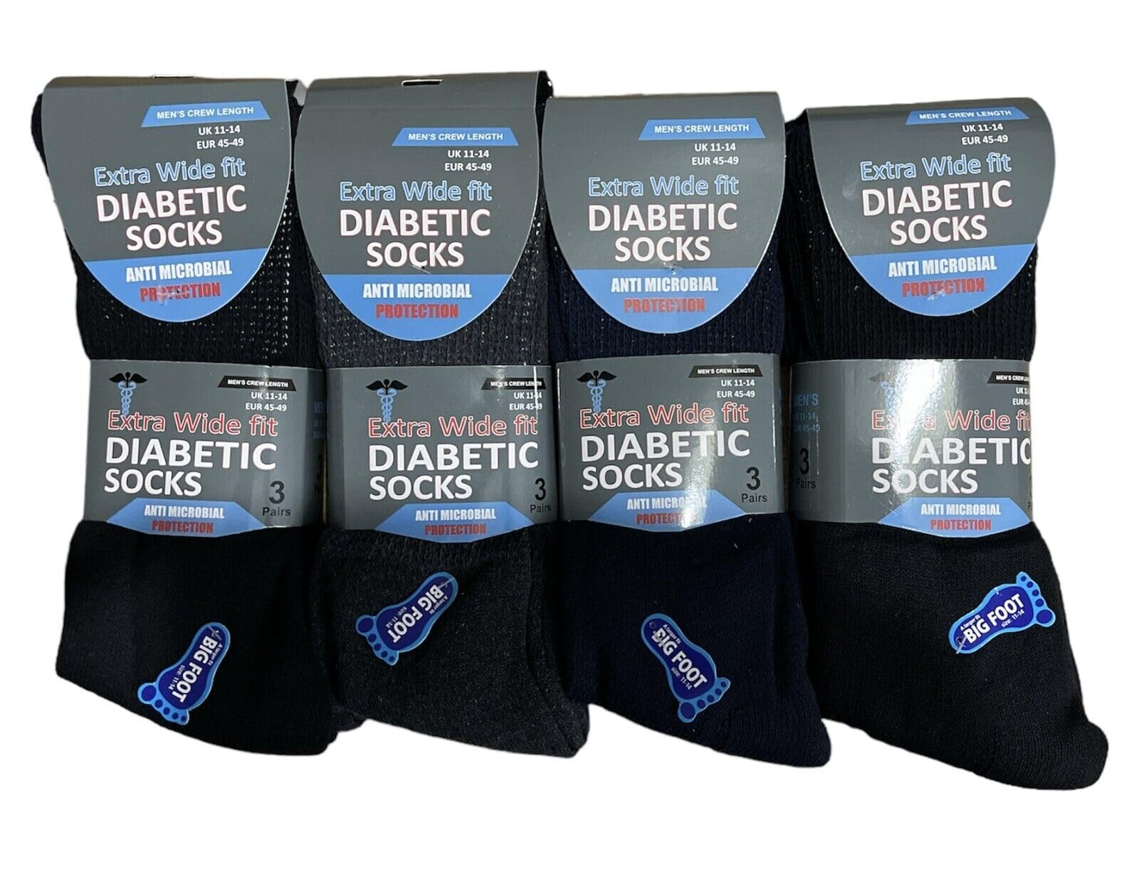 QZ FASHION 6 Pairs Men's Extra Wide Diabetic Socks - Big Foot Comfort Work Socks (UK Size 11-14) - Breathable Cotton Rich Black Socks for Daily Wear & Diabetic Foot Care