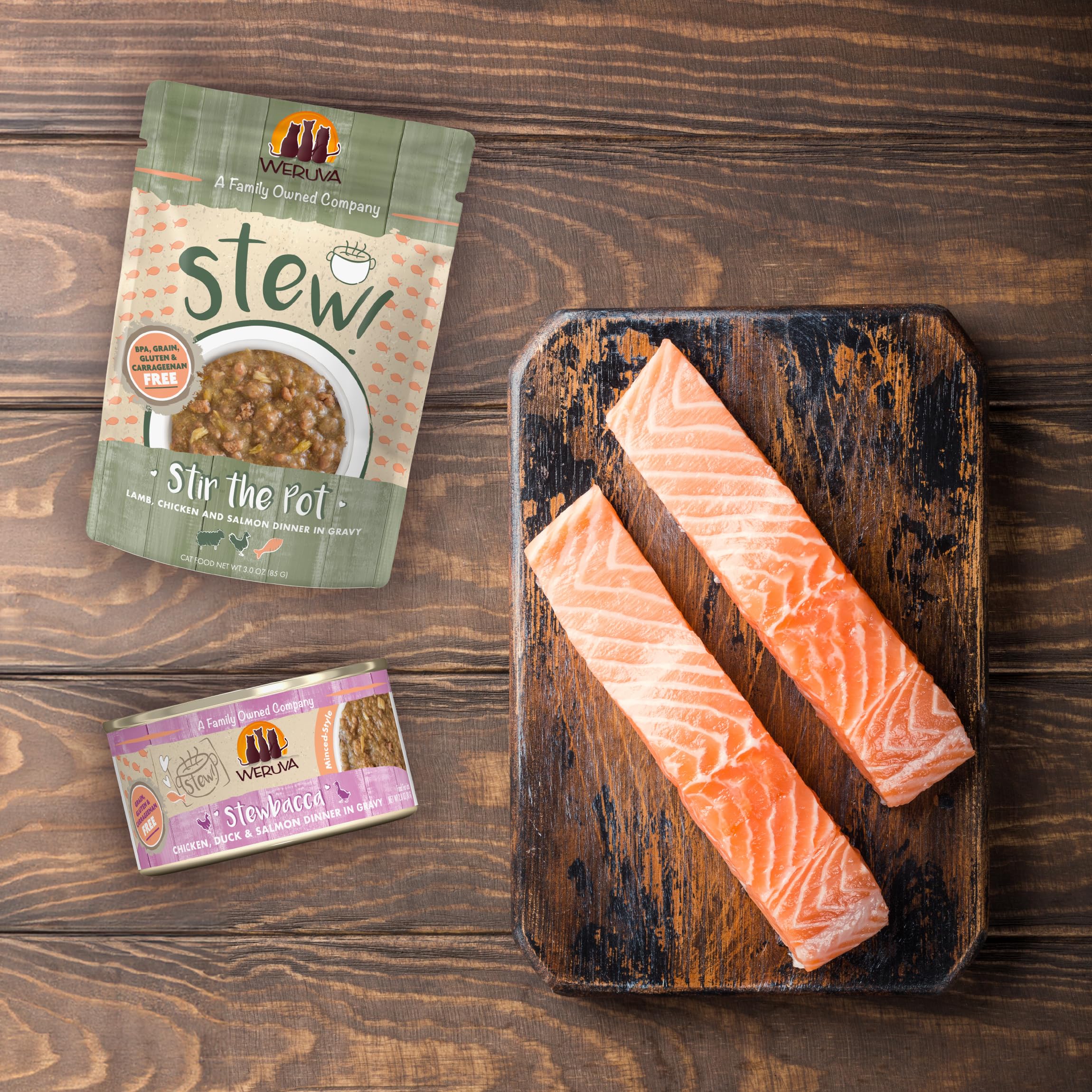 Weruva Classic Cat Stews - Chicken & Salmon in Gravy, Grain-Free Wet Cat Food, 3oz Pouch (Pack of 12) - Perfect for Senior Cats & Picky Eaters at Mealtime