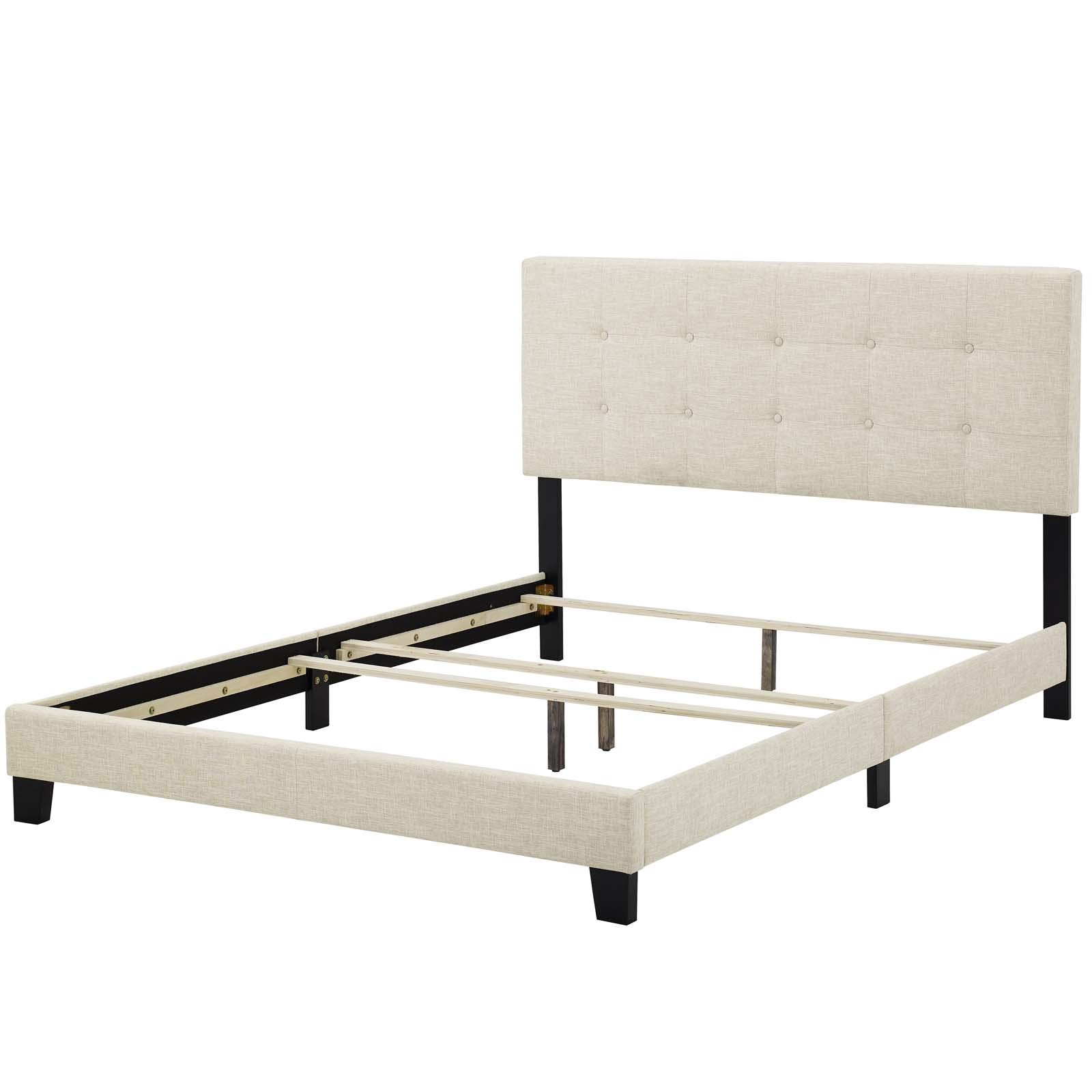 Modern Contemporary Urban Design Fabric Platform Bed Frame in Beige - Perfect for Minimalist and Scandinavian Style Bedrooms