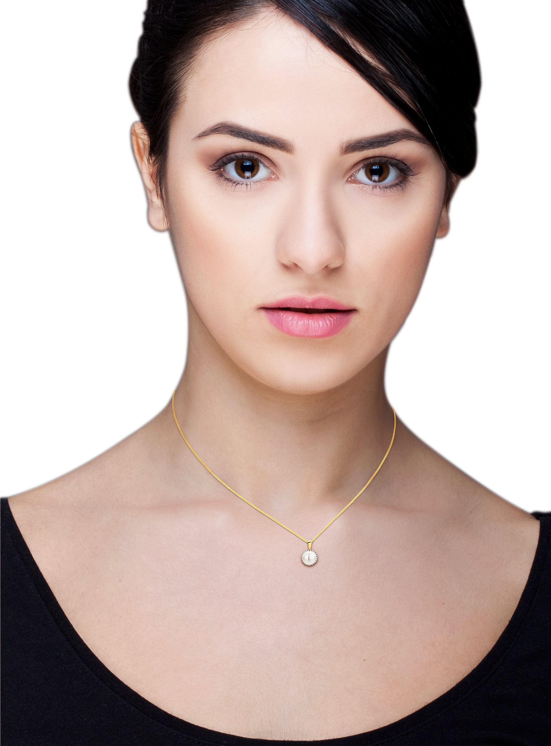 Miore Women's Freshwater Pearl Necklace - 9K Yellow Gold Pendant with Brilliant Cut Zirconia, 45cm Chain | Elegant Jewelry for Weddings, Parties & Special Occasions