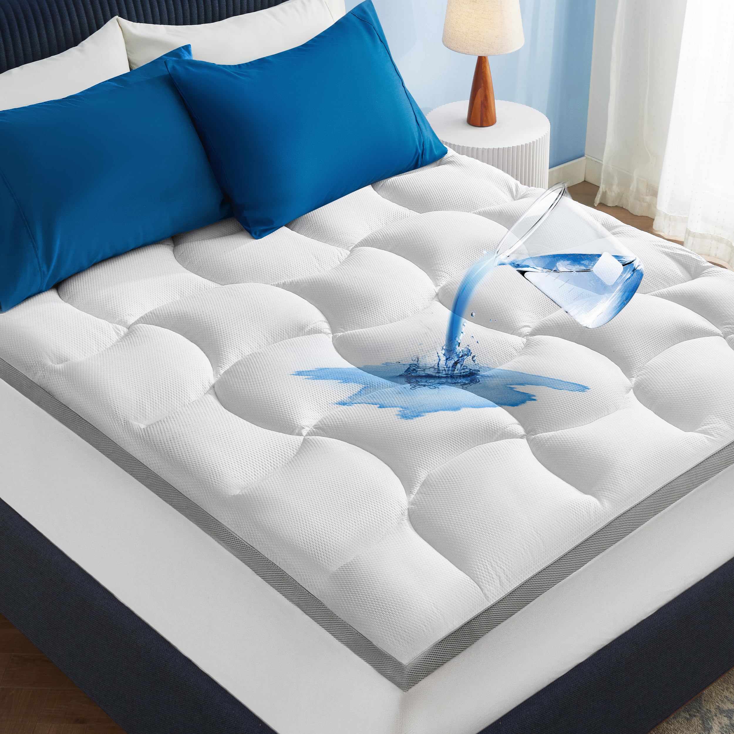 Bedsure Queen Mattress Topper - 800 GSM Extra Thick Pillow Top Mattress Protector with 8-21 Inch Deep Pocket, Waterproof Fitted Bed Pad for Home, Bedroom & Hotel Use - Soft White Cover for Ultimate Comfort & Support