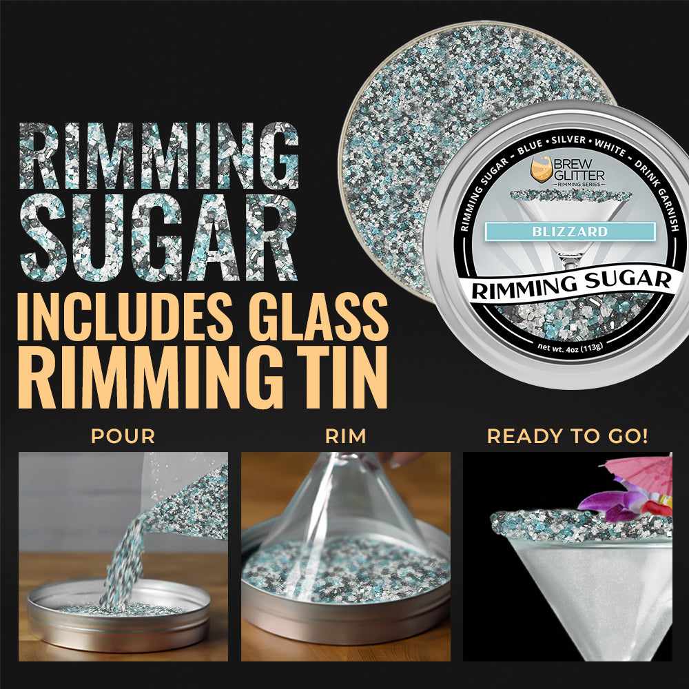 Blizzard Rimming Sugar - Edible Glitter for Cocktails, Cakes & Desserts - Perfect for Party Decorations, Baking & Drink Garnishing