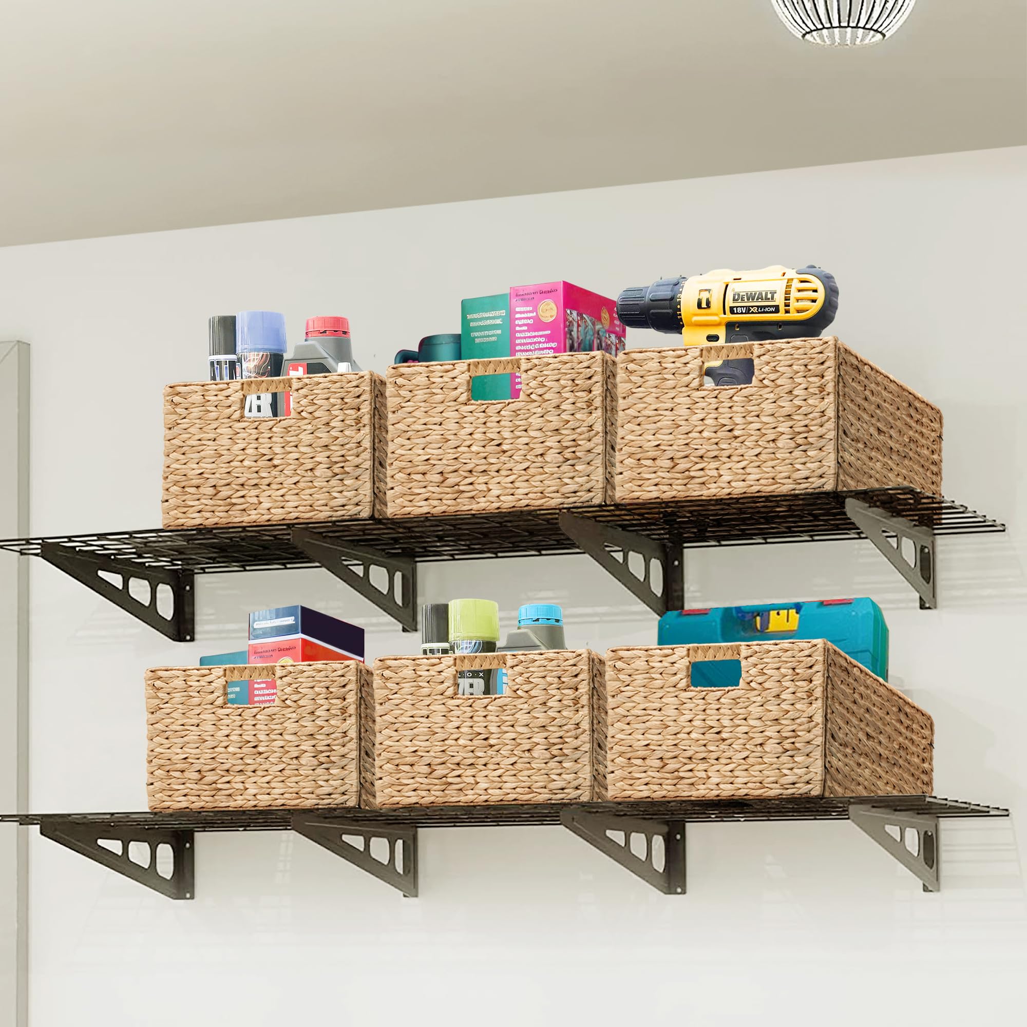 Extra Large Woven Hyacinth Wicker Storage Baskets with Sturdy Iron Wire Frame - 16.1