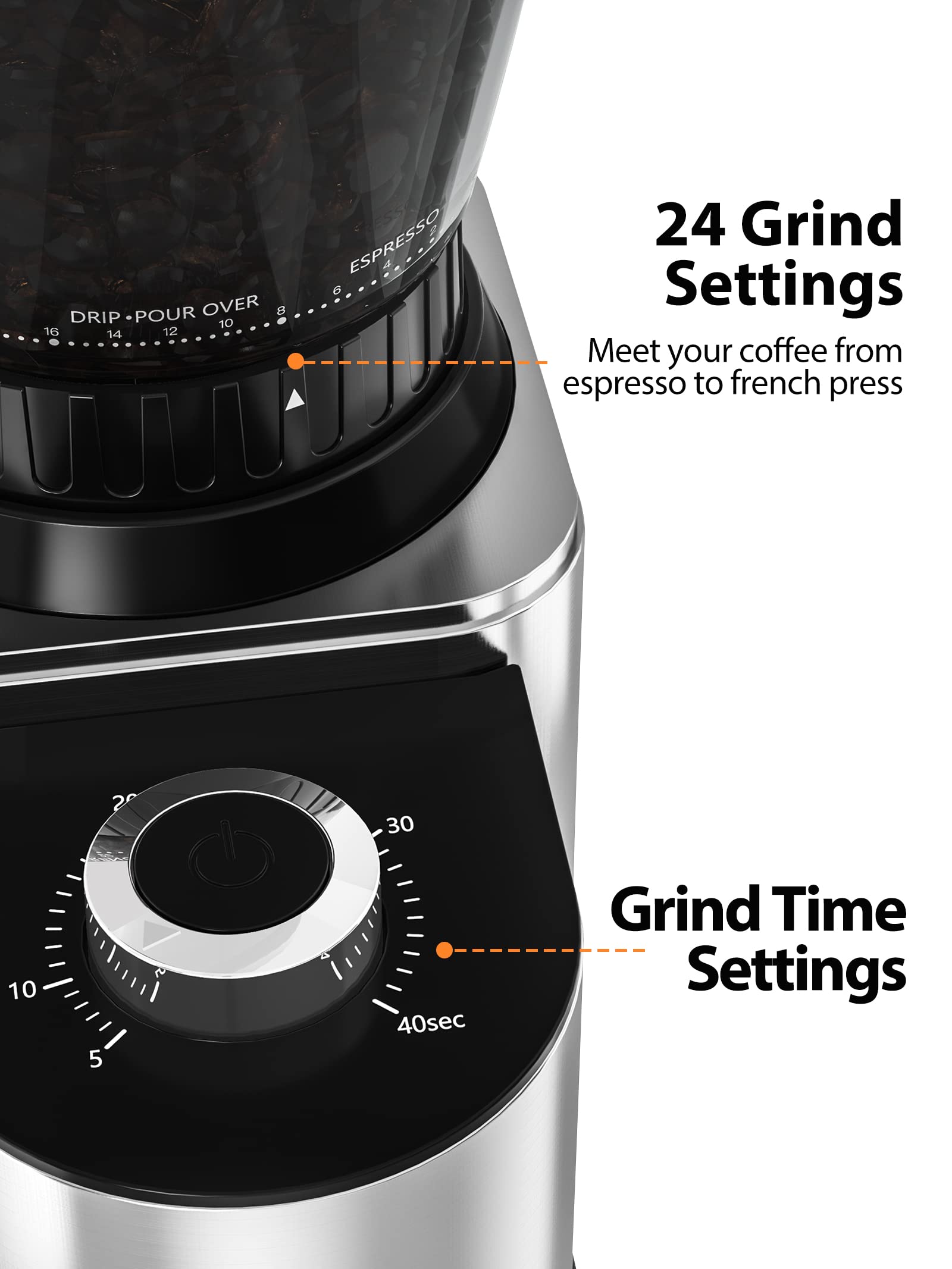 Premium Aromaster Burr Coffee Grinder - Stainless Steel Conical Mill for Espresso, French Press & Drip Coffee - Perfect for Home Baristas & Coffee Enthusiasts