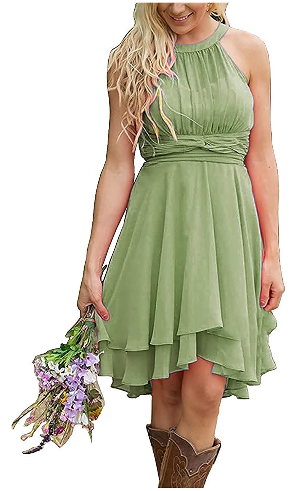 ANGELWARDROBE Women's Short Knee-Length Chiffon Bridesmaid Dress - Elegant Country Wedding Guest Dress for Bridal Party, Formal Events & Special Occasions