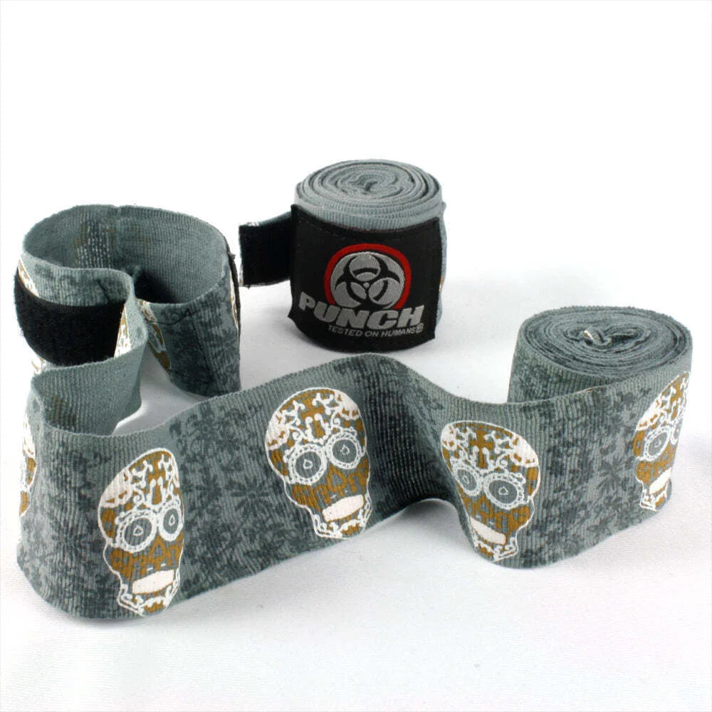 Premium 4.5m Stretch Hand Wraps with Gold Skull Design - Ideal for Boxing, MMA Training & Fitness Workouts