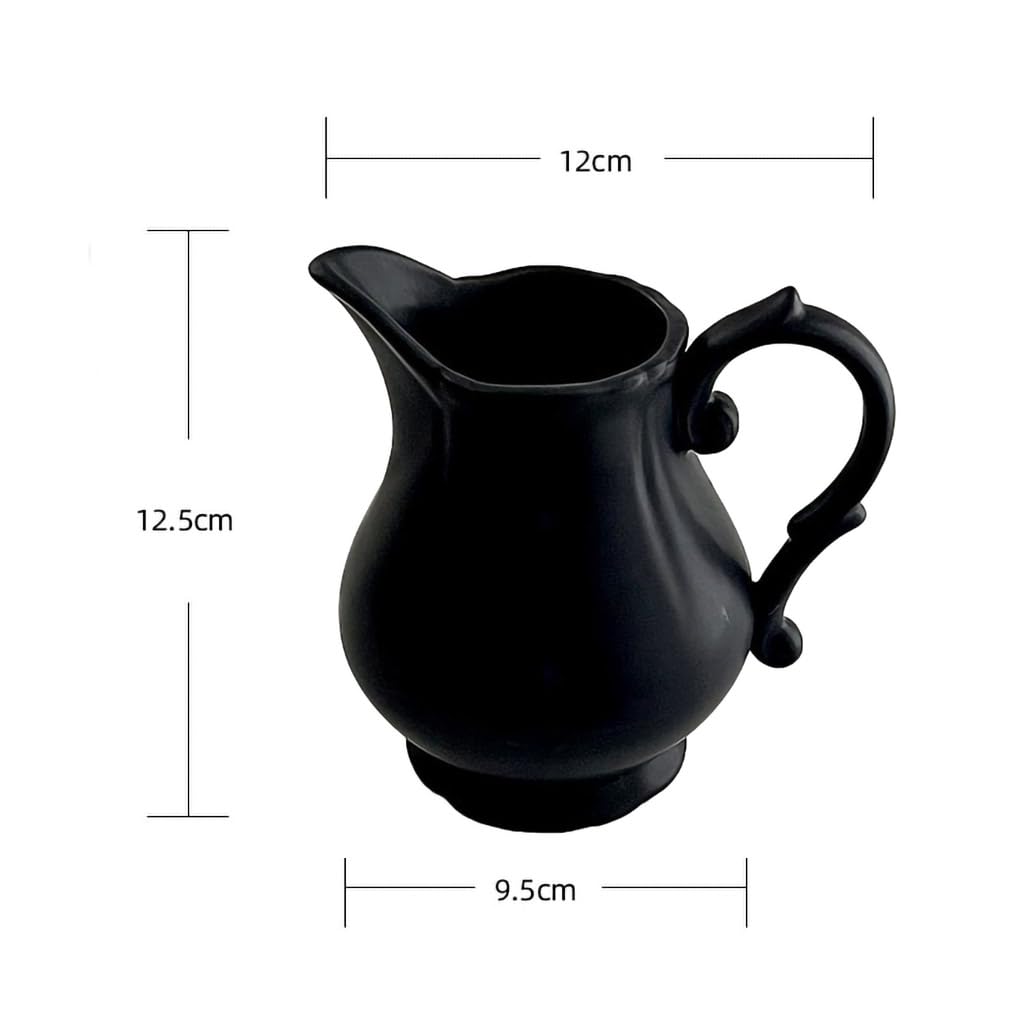WAIT FLY Vintage Embossed Creamer Pitcher - Elegant Coffee, Milk & Sauce Serving Jug for Kitchen - Perfect for Tea Parties, Breakfast & Dining - Black Creamer Design