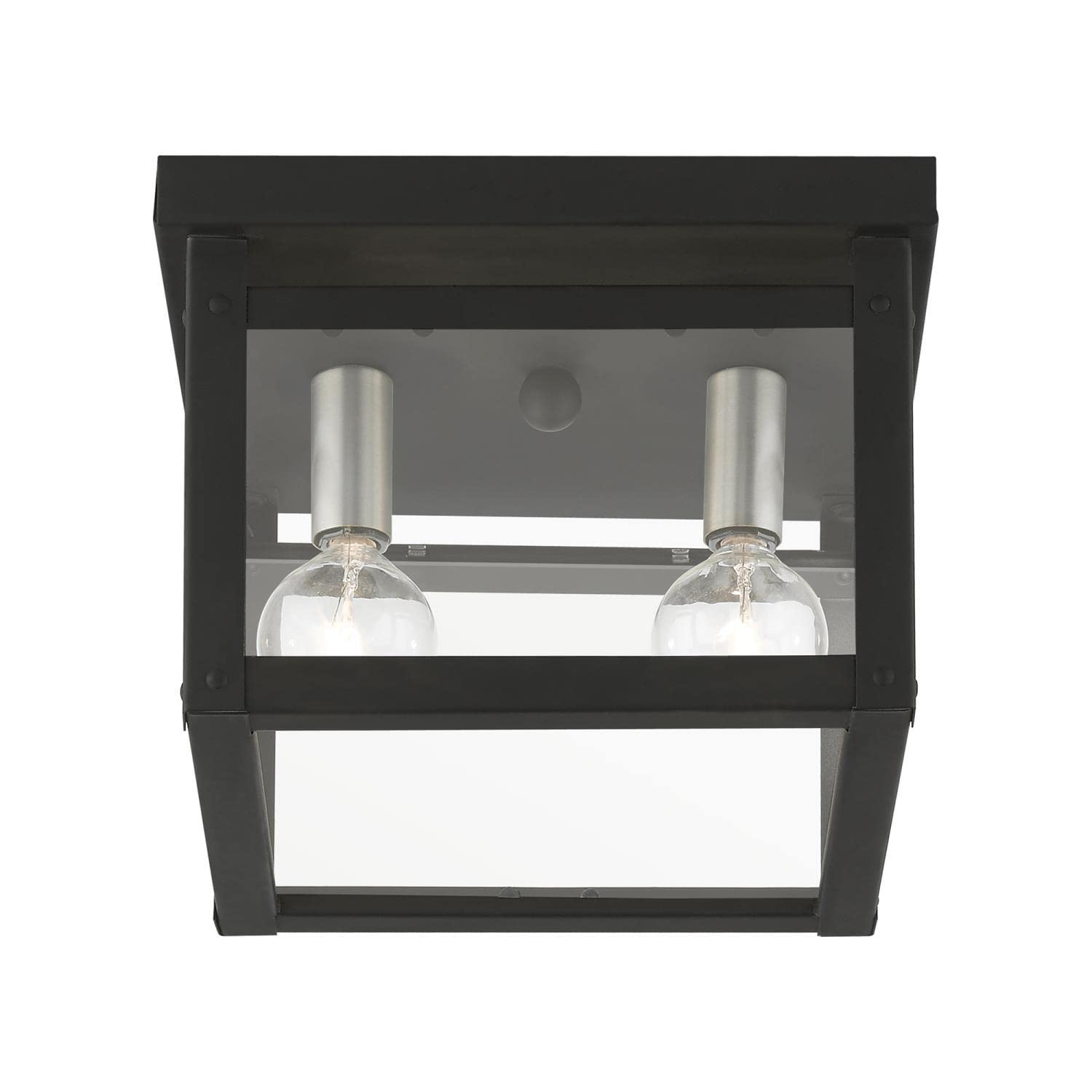 Livex Lighting 4031-04 Milford Square Flush Mount Ceiling Light - Black with Brushed Nickel Finish Candles - Perfect for Bedroom, Hallway & Entryway Lighting