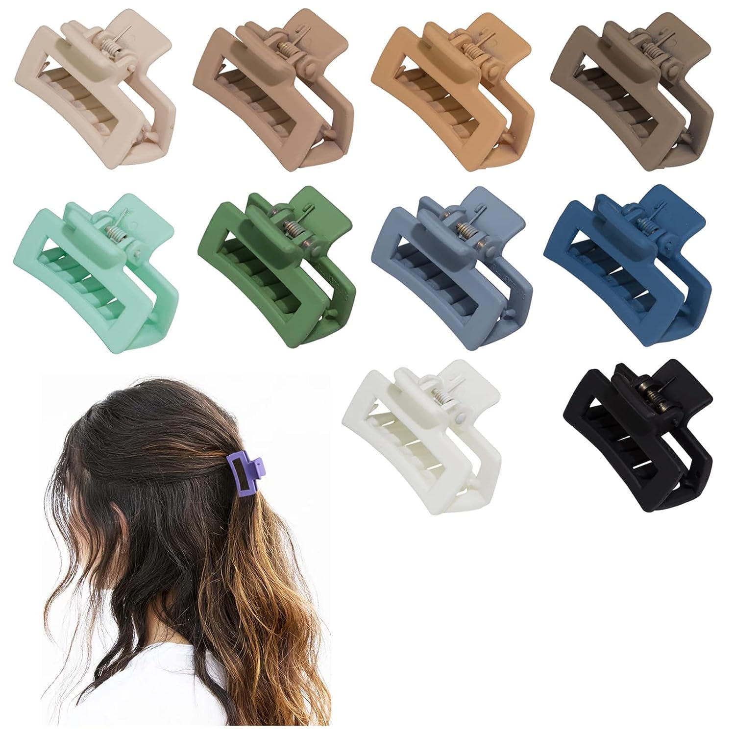 PLUCKET® 6Pcs Small Rectangle Matte Hair Claw Clips for Women - Non-Slip Strong Hold Hair Clips for Thin Hair, Cute Geometric Hair Accessories for Women & Girls (6 Colors) | Perfect for Work, School, Travel & Everyday Styling