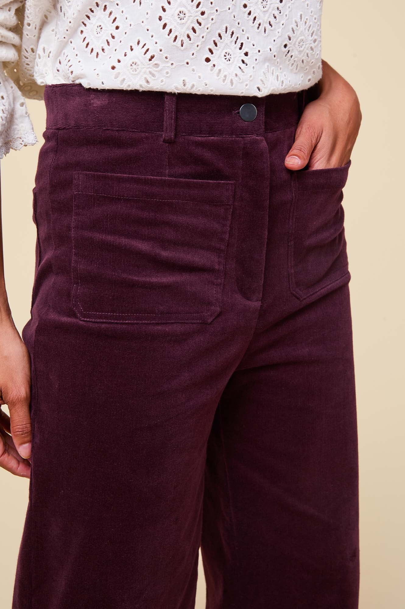 Kendal Cropped Stretch Corduroy Pants for Women | Burgundy High Waist Slim Fit Pants | Casual Workwear & Fall Fashion Outfits