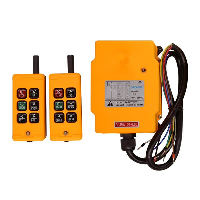 HS-6 TE Crane Controller - 6 Button Industrial Hoist Remote Control (2T 1R Color, 380VAC) - Perfect for Overhead Cranes, Construction Sites & Heavy Equipment Operations
