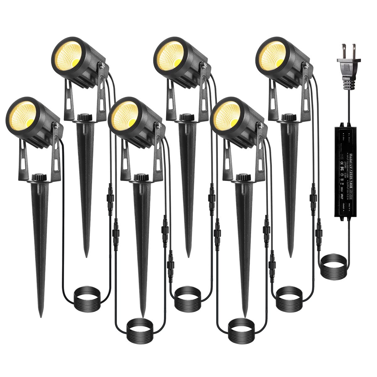 6 in 1 Solar Landscape Lights with 2 Pack 6.56ft Extension Cord - Outdoor Garden Pathway, Yard, Patio, and Driveway Lighting for Home Decor