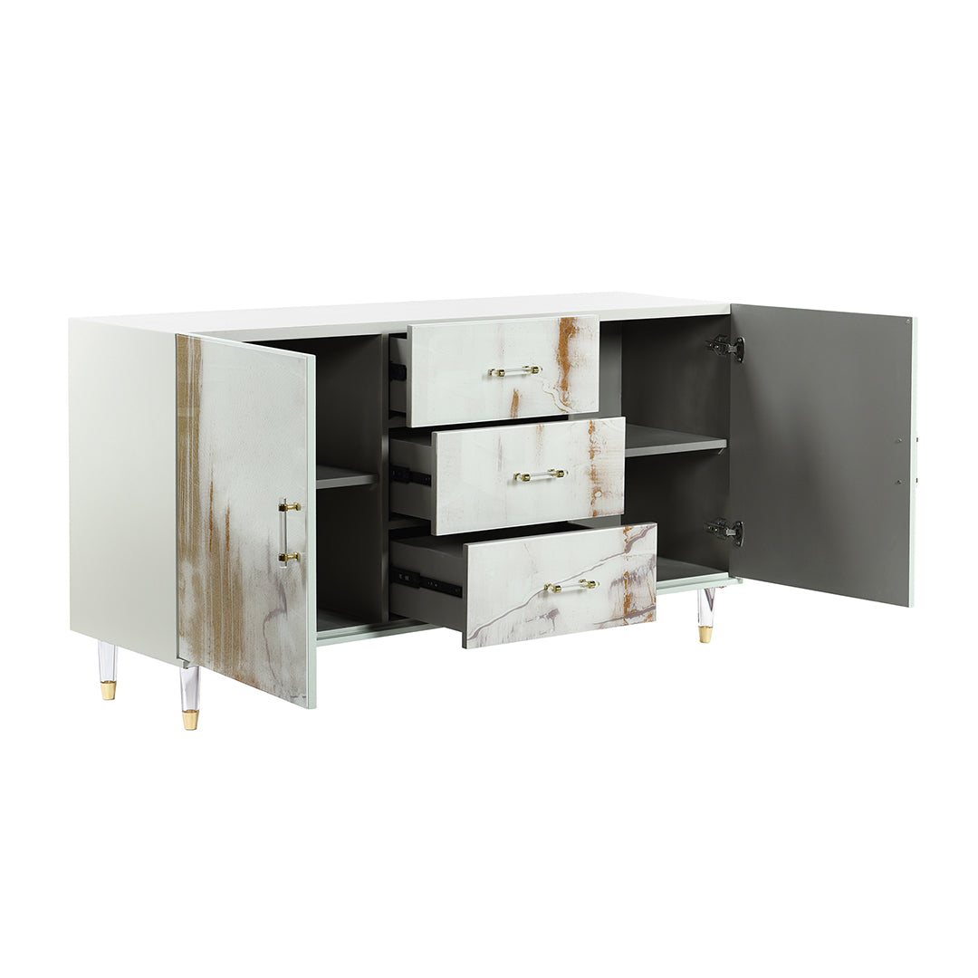 Melody Credenza - Stylish Mid-Century Modern Wooden Sideboard with 3 Drawers & 2 Doors - Perfect for Dining Room Storage, Living Room Organization & Entryway Decor