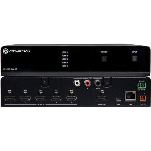 Atlona AT-UHD-SW-51 4K HDMI Switcher with 5 Inputs - Ultra HD Video Switching for Home Theater, Gaming & Professional AV Setups