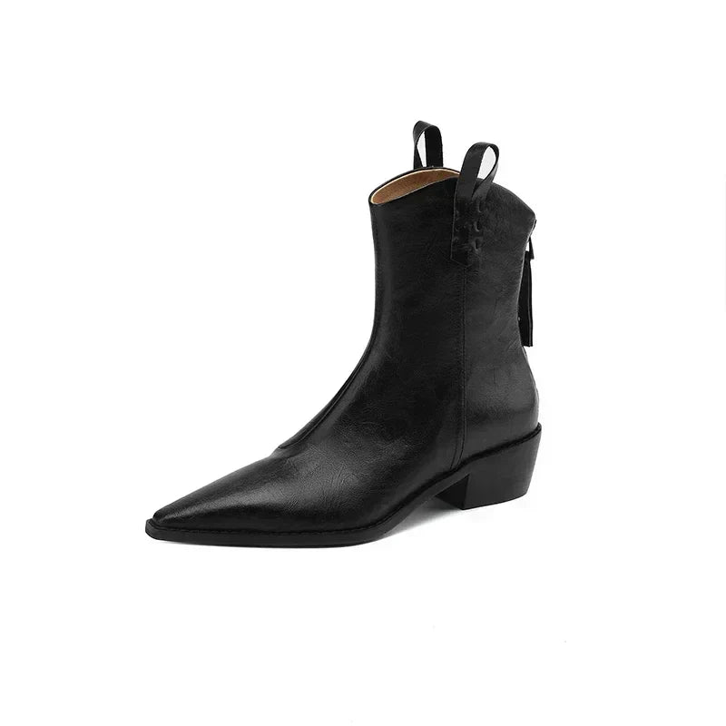 **Genuine Leather Western Boots for Women - Pointed Toe Chunky Heel Chelsea Ankle Boots, Retro Style for Autumn & Winter | Perfect for Cowgirl Fashion, Country Rides & Casual Outfits**
