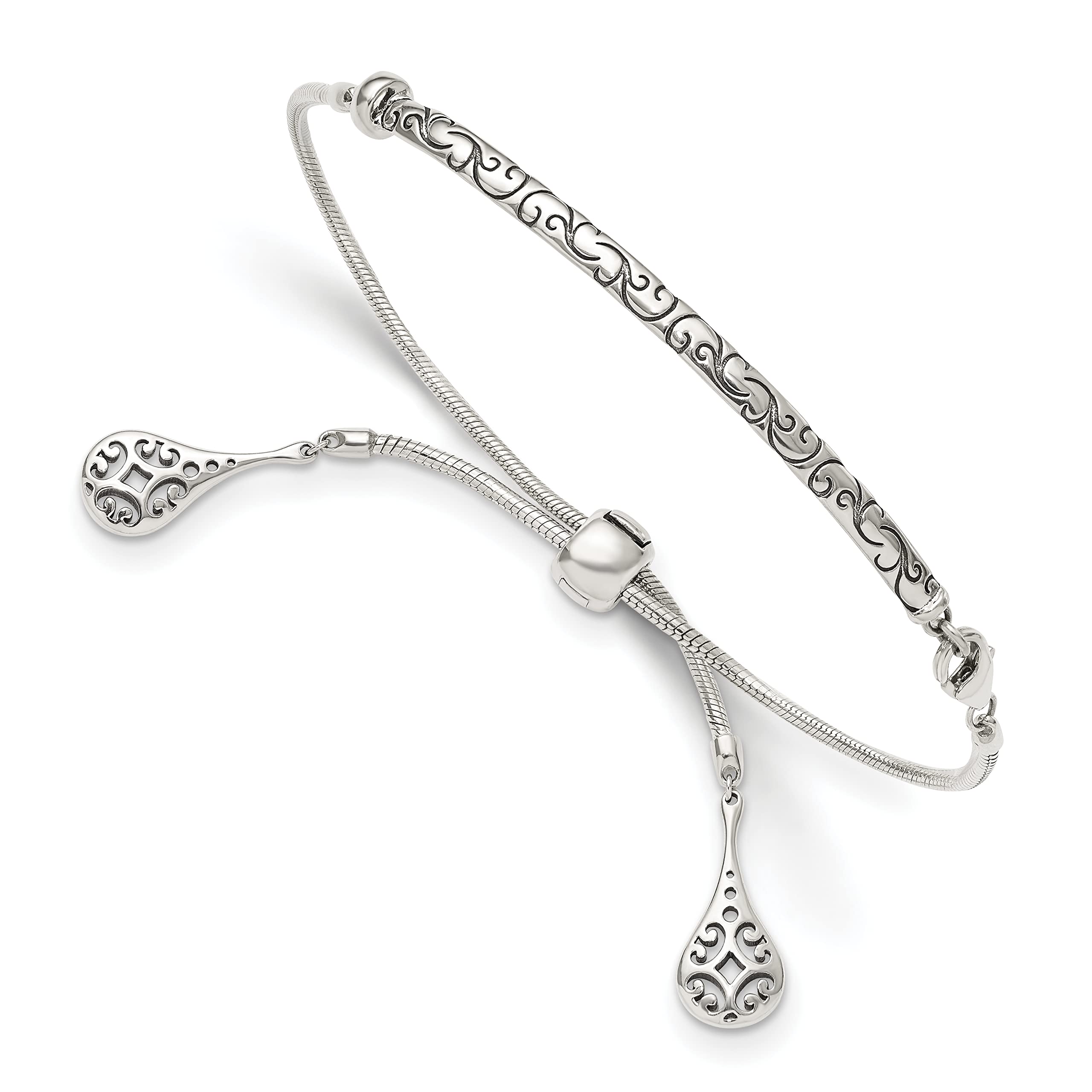 Antiqued Sterling Silver Filigree Adjustable Drop Bracelet for Women - Elegant Jewelry for Parties, Weddings & Everyday Wear
