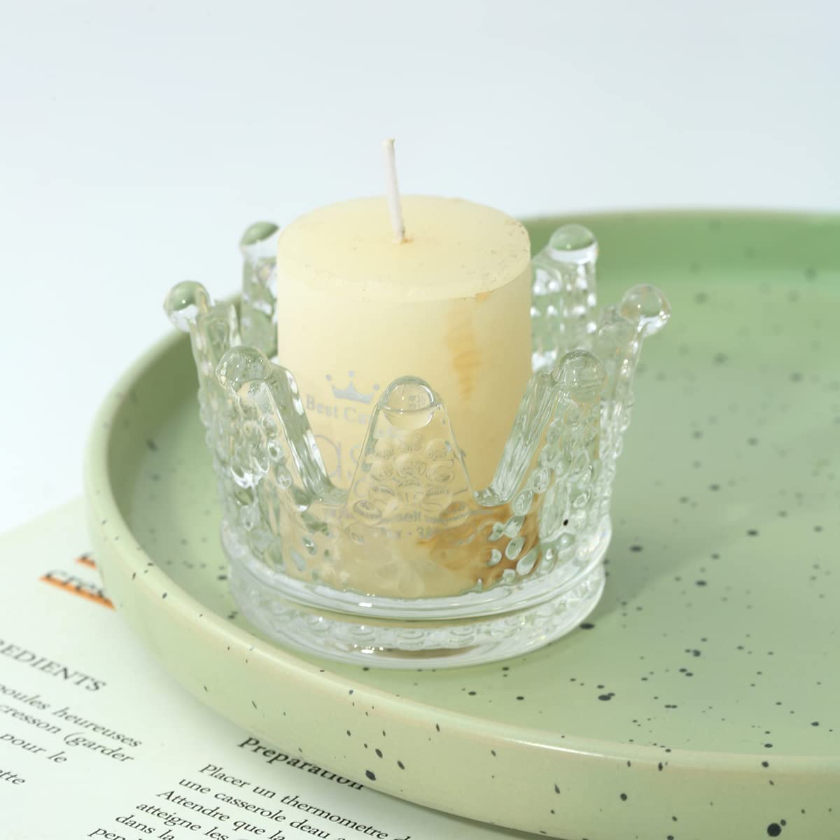 Elegant Crown-Shaped Crystal Glass Candle Holder Set of 2 - Perfect for Makeup Sponge Storage, Jewelry Display, Watch & Nail Art Organizer - Ideal for Wedding, Christmas Decor & Home Decoration