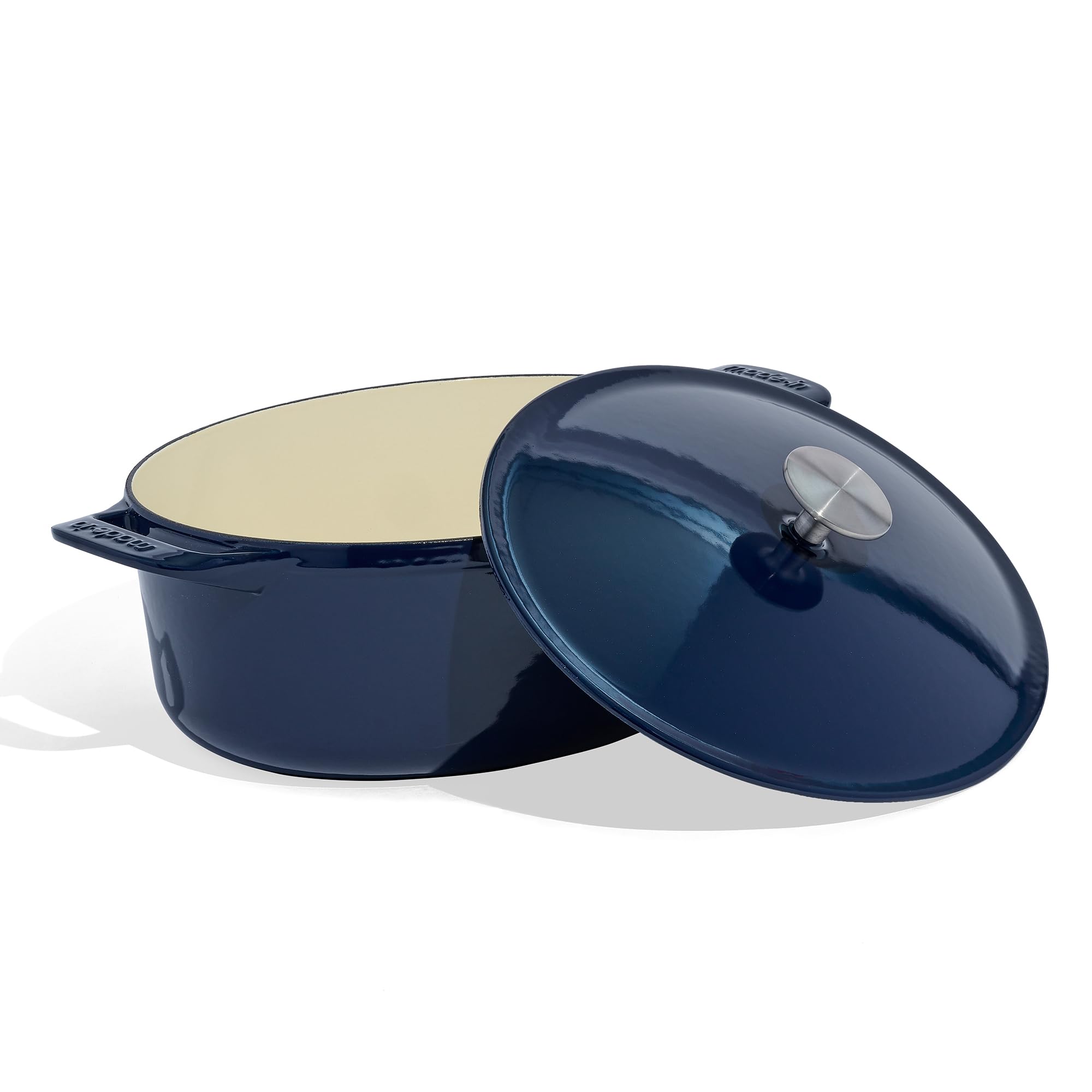 Premium Enameled Cast Iron Dutch Oven 7.5 Quart - Blue Oval French Cookware with Superior Heat Retention - Induction Compatible & Durable - Professional Kitchen Essential for Baking, Roasting, and Slow Cooking - Made in France