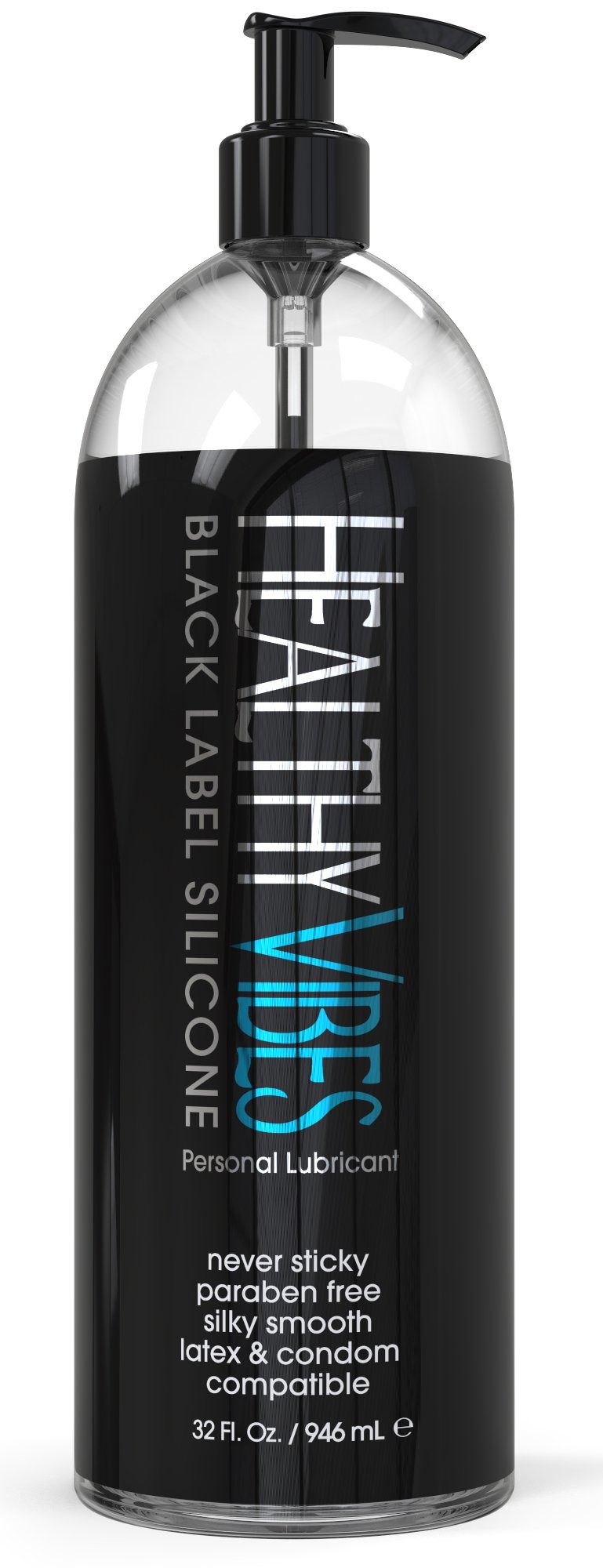 Premium Black Label Silicone-Based Personal Lubricant - Long Lasting & Easy to Clean, Water-Resistant Formula, Skin-Safe for Most Types - 32 oz Bottle - Perfect for Couples, Massage & Sensual Intimacy