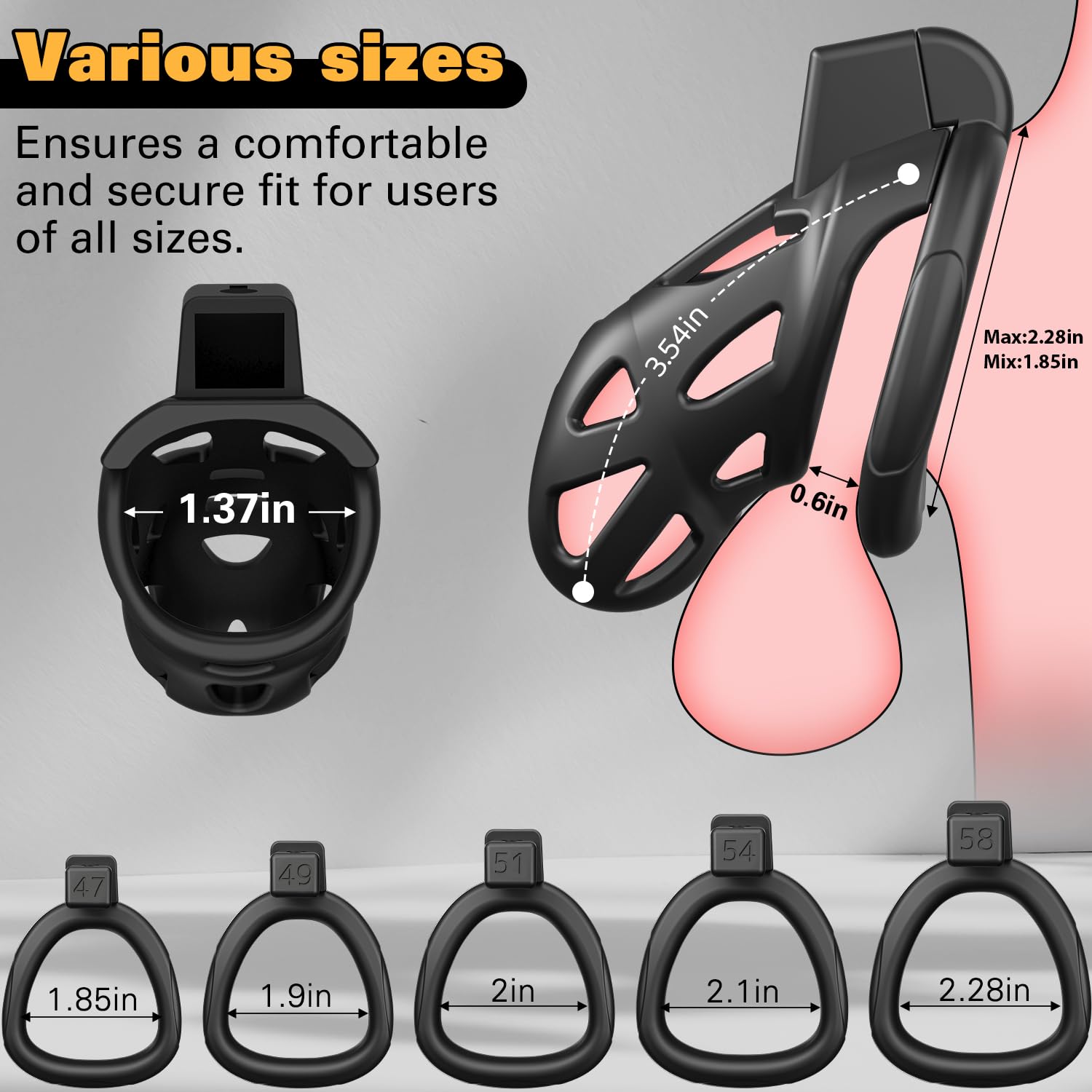 Premium Male Chastity Cage - Large Size Chastity Device with 5 Adjustable Rings & Discreet Lock for Penis Training | Lightweight Bondage Gear for BDSM & Adult Play | Perfect for Couples Roleplay & Long-Term Wear