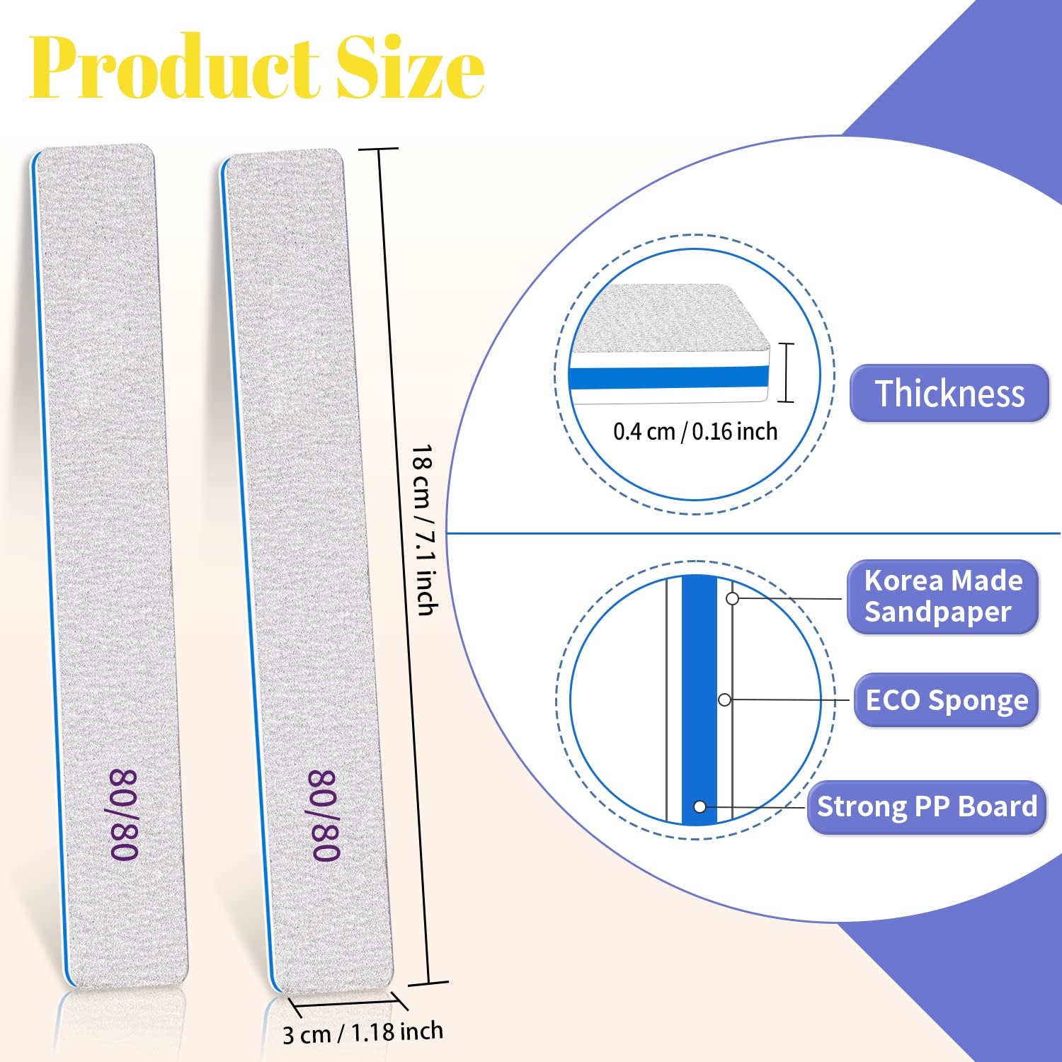 25 Pcs Professional 80/80 Grit Double Sided Nail Files - Coarse Emery Boards for Acrylic & Gel Nails - Home & Salon Manicure/Pedicure Tools - Perfect for Nail Art, DIY Nail Care & Professional Salons