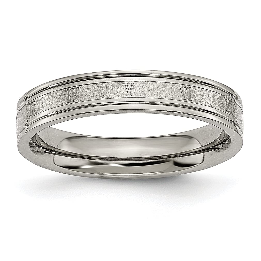 Titanium 4mm Roman Numerals Band Ring for Men - Wedding, Anniversary & Gift Jewelry - Durable Comfort Fit Ring for Dad, Husband & Boyfriend - Perfect for Engagements, Promises & Special Occasions