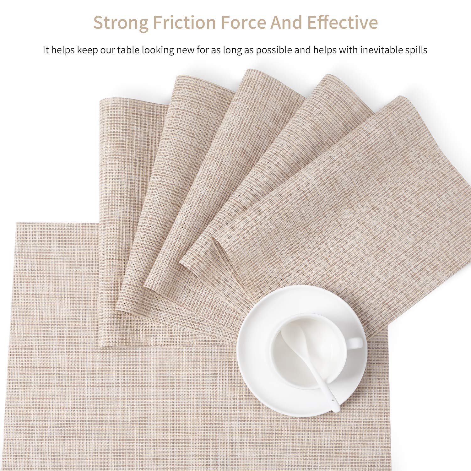 SENDAY Heat-Resistant & Stain-Resistant PVC Placemats Set of 8 - Non-Slip Woven Vinyl Table Mats for Kitchen Dining, Washable & Durable Beige Placemats - Perfect for Everyday Meals, Dinner Parties & Home Decor