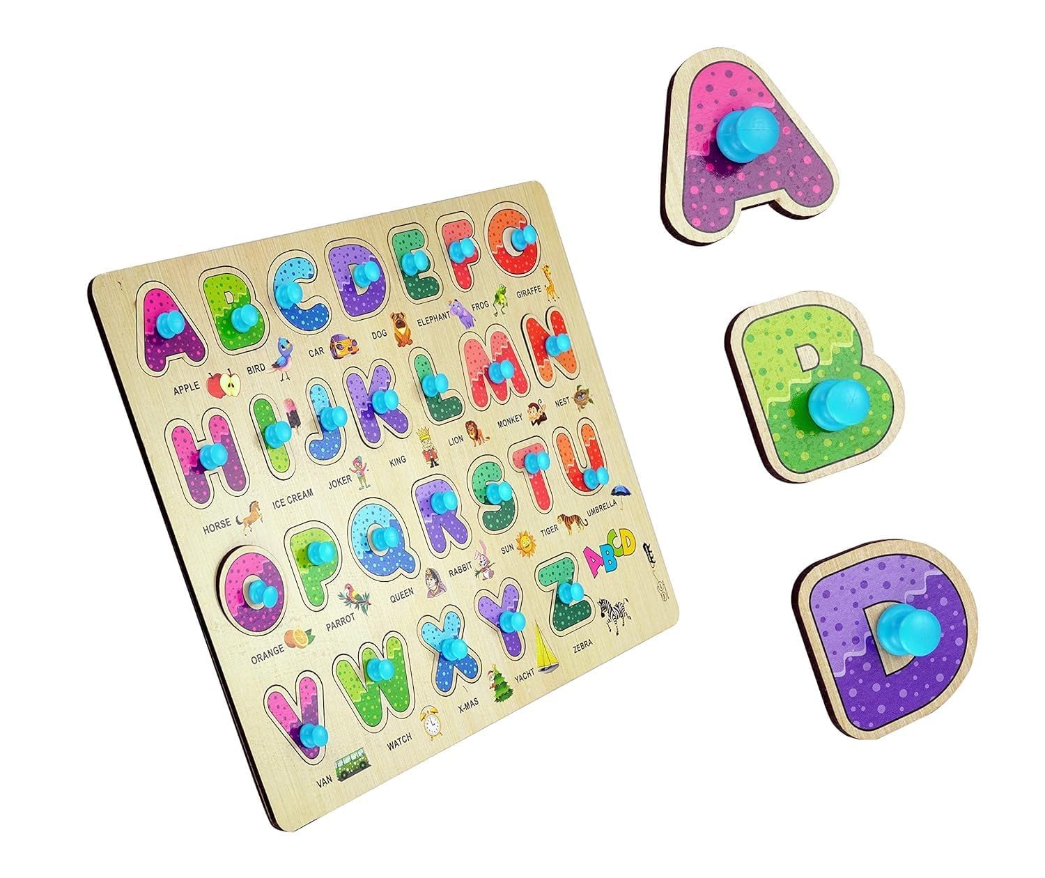 TOYAARZOO Wooden Alphabet Puzzle - Educational ABC Learning Toy for Toddlers Ages 3+, Preschool Kids & Adults - Montessori Wooden Jigsaw Puzzle Board Game for Early Childhood Development - Perfect for Homeschooling, Classroom & Family Game Night