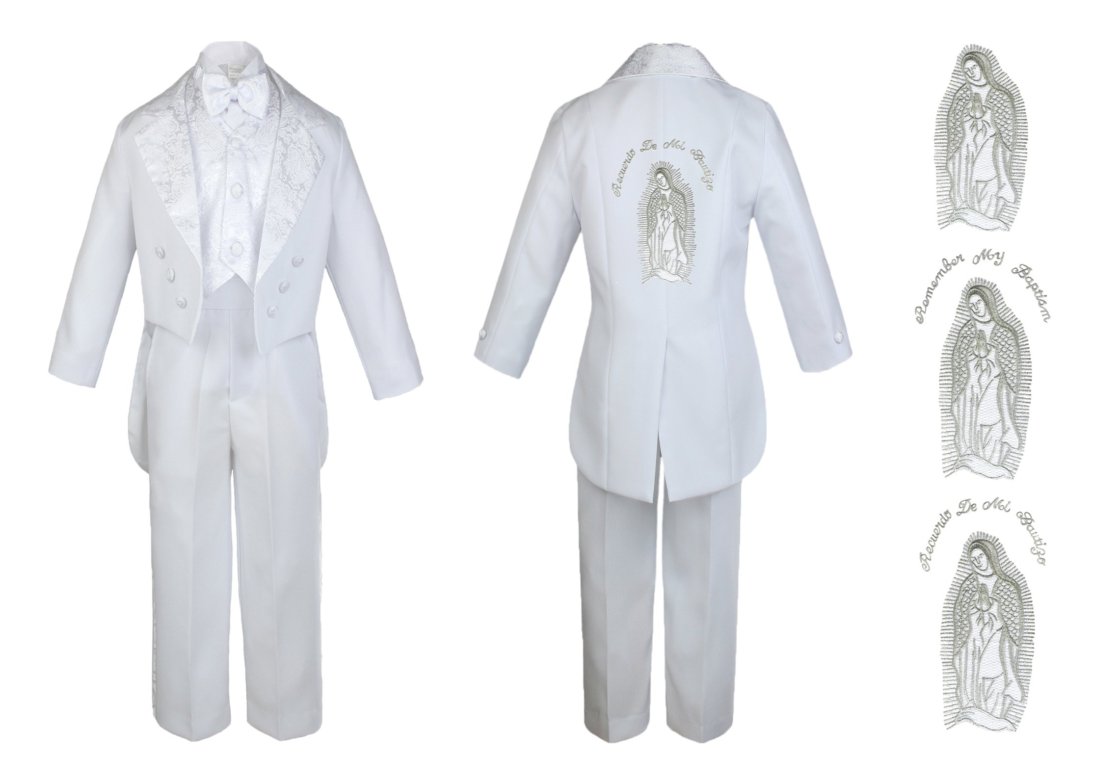 Baby Boy Christening Suit - White Baptism Outfit with Mary Maria Embroidery (Size SM-7) | Perfect for Church, First Communion & Special Occasions