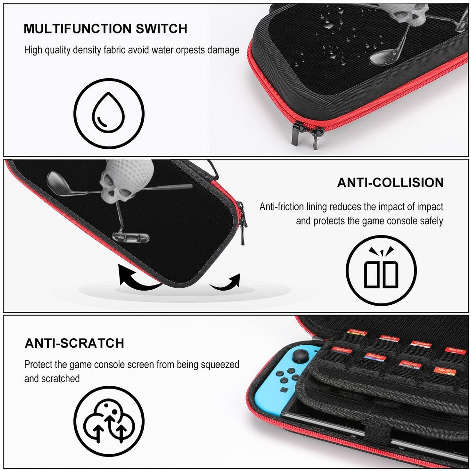 Skull & Crossed Golf Balls Nintendo Switch Carrying Case - Portable Travel Cover with 20 Game Card Slots - Perfect for Gaming On-The-Go & Travel Accessories