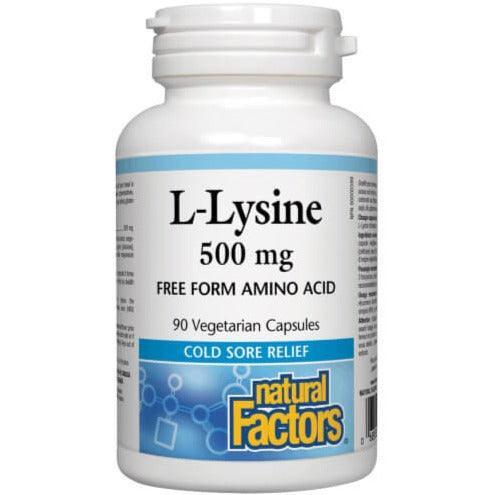 Natural Factors L-Lysine 500mg - 90 Vegetarian Capsules for Immune Support & Cold Sore Relief - Vegan Supplement for Skin Health & Collagen Production - Perfect for Daily Wellness & Immune System Boost