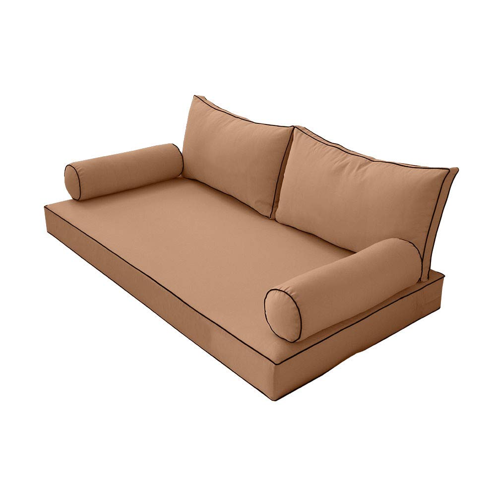Prolinemax Outdoor Style 2 Full Contrast Trim Daybed Mattress Bolster Pillow Fitted Cover - Waterproof & Breathable - Perfect for Patio, Sunroom, and Poolside Lounging AD104
