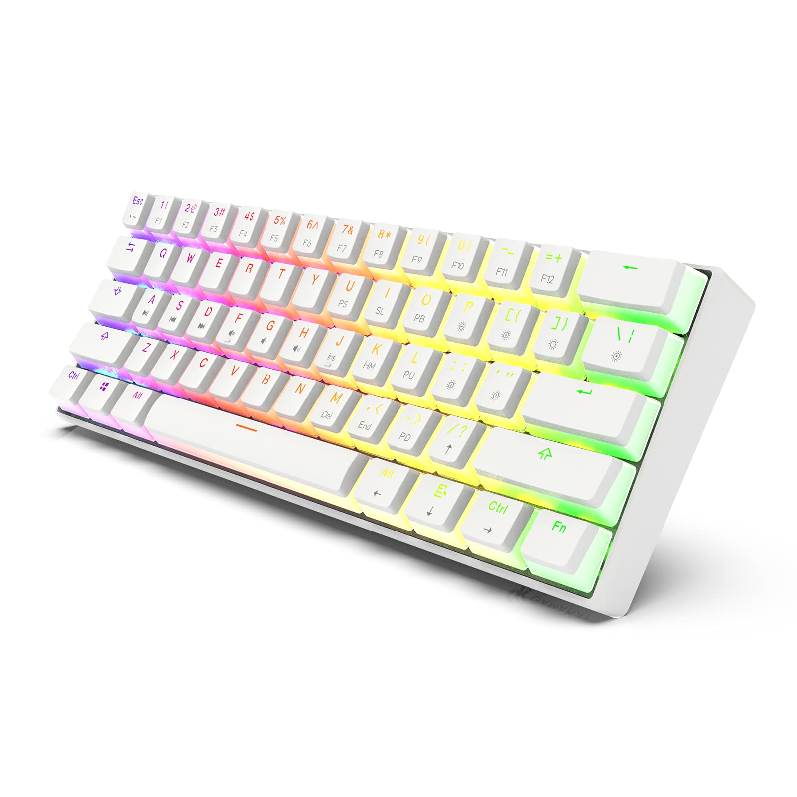 GK GAMAKAY MK61 RGB 61-Key Gaming Keyboard with Gateron Optical Switches & PBT Pudding Keycaps - Compact Wired for PC/Mac Gamers (Brown, White) - Perfect for FPS & Typing