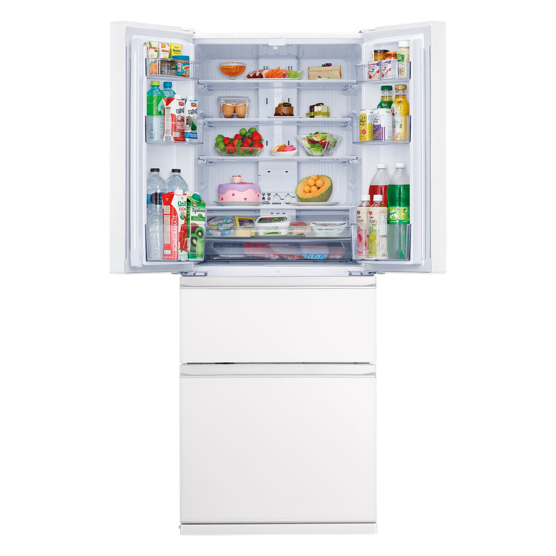 MR LX55EY 442L 4-Door Refrigerator - Large Capacity French Door Fridge with Spacious Interior for Home, Kitchen, and Office Use