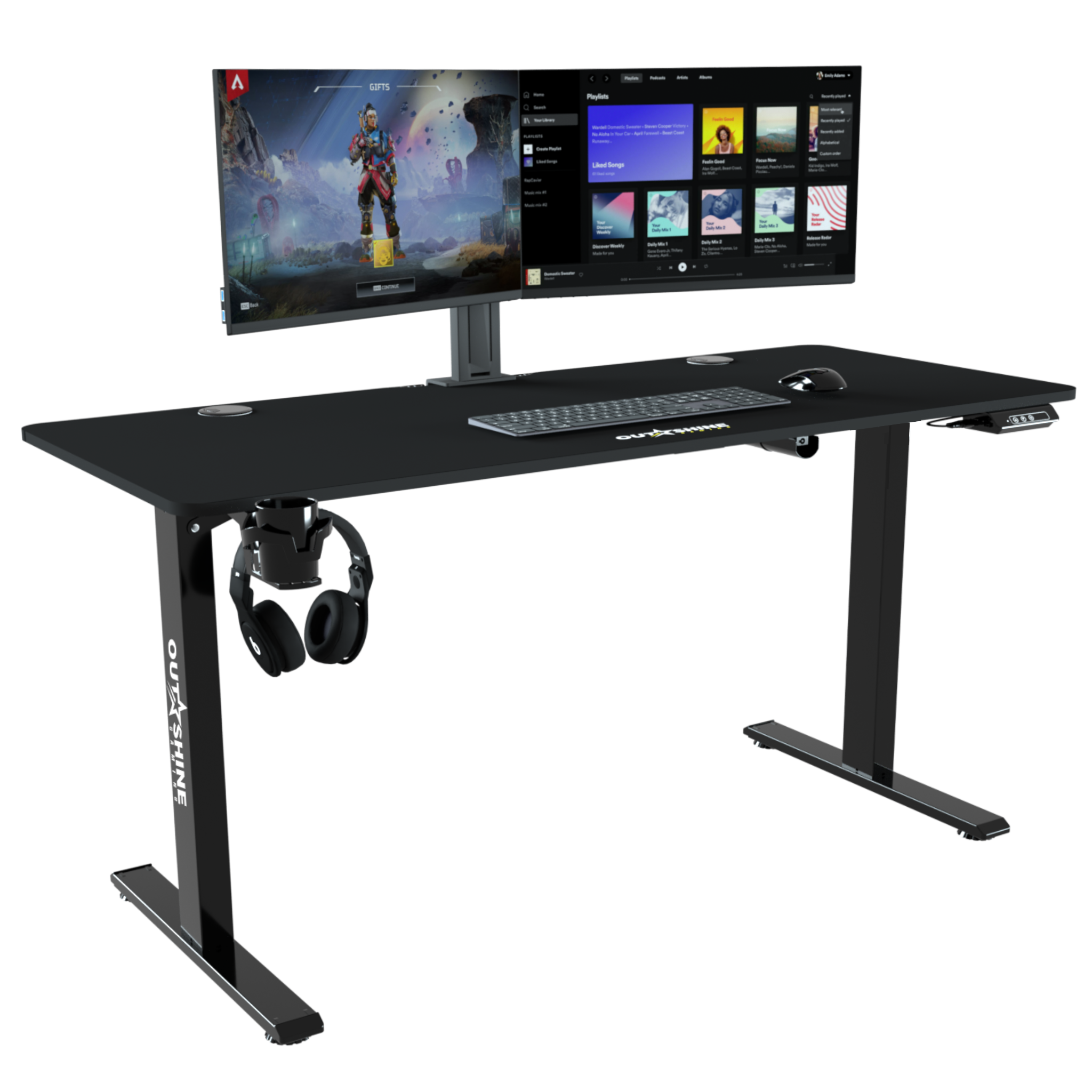 Premium Hover Gaming Desk - Electric Height Adjustable Computer Desk for PC & Console Gamers - Ergonomic Home Office & Streaming Setup with Cable Management