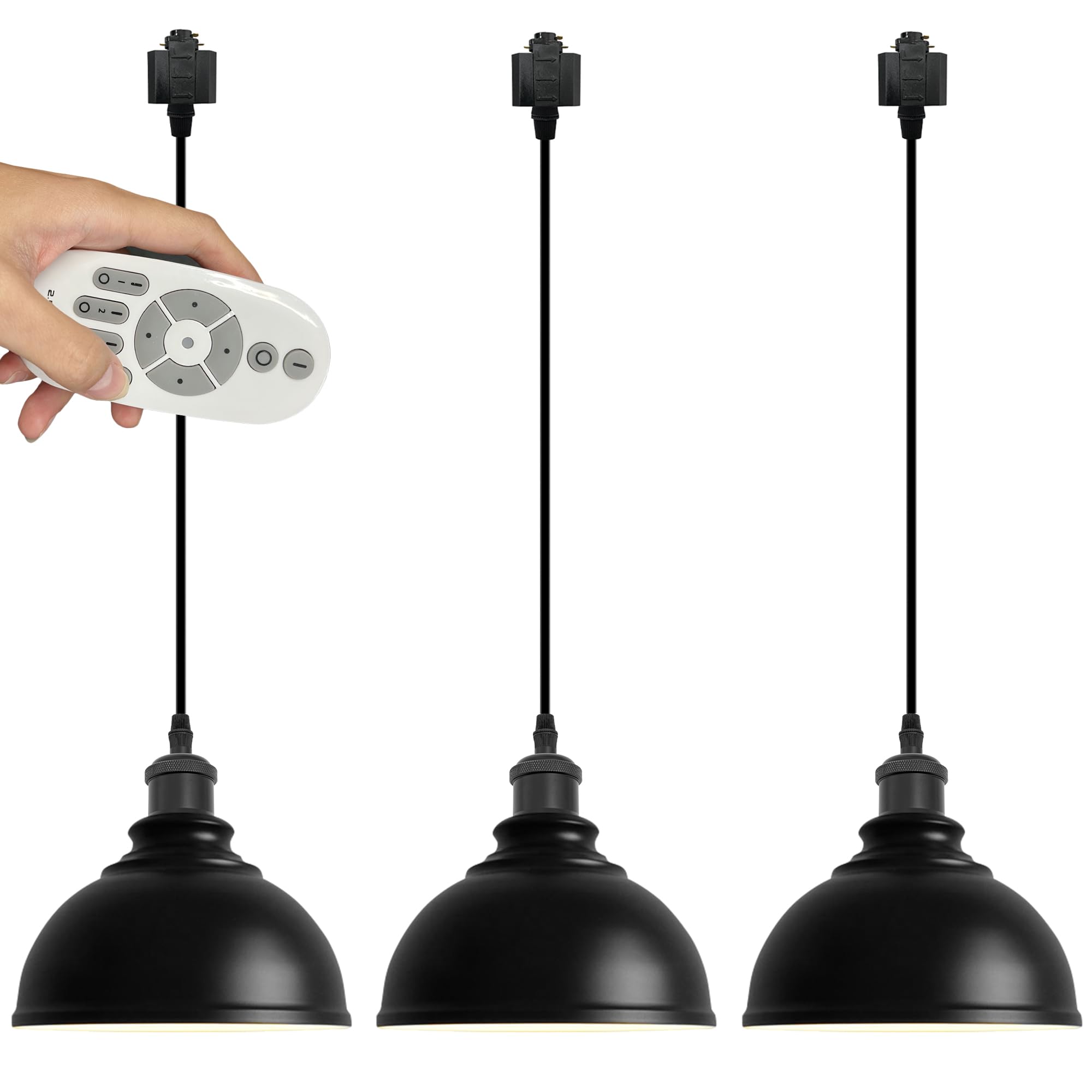 Stepless Dimming & Color Changing H Track Pendant Lights - Matte Black Industrial Dome Shade for Kitchen Island, Restaurant Lighting - 3-Light Halo Track Mount Fixture (Model TB2749) | Perfect for Modern Kitchens, Dining Areas & Commercial Spaces