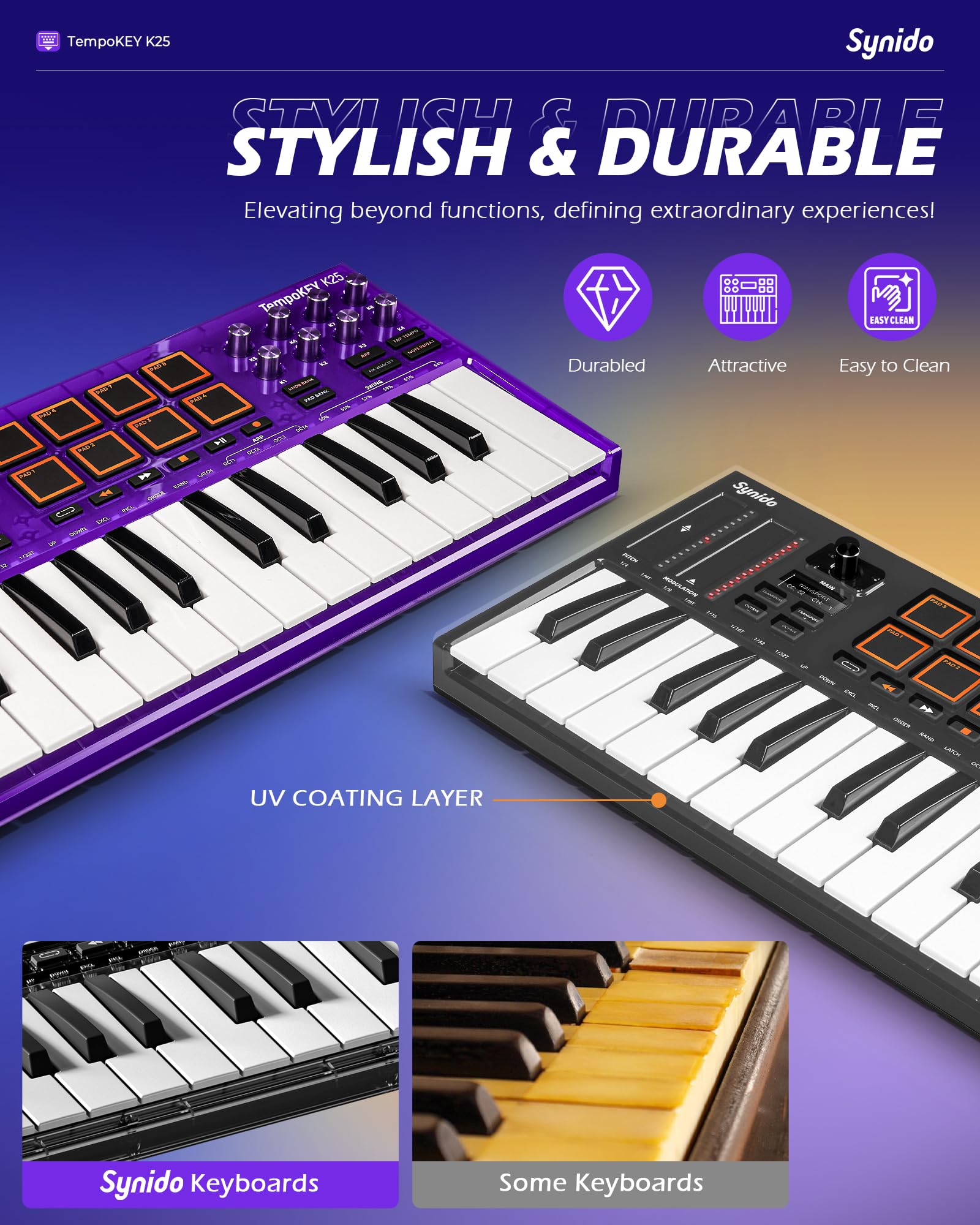 TempoKEY K25 - 25 Key USB C MIDI Keyboard Controller with Drum Pads, Velocity-sensitive Full-size Keys & OLED Screen | Portable Beat Maker for Music Production (Black) | Perfect for Home Studios, Live Performances & Electronic Music Creation