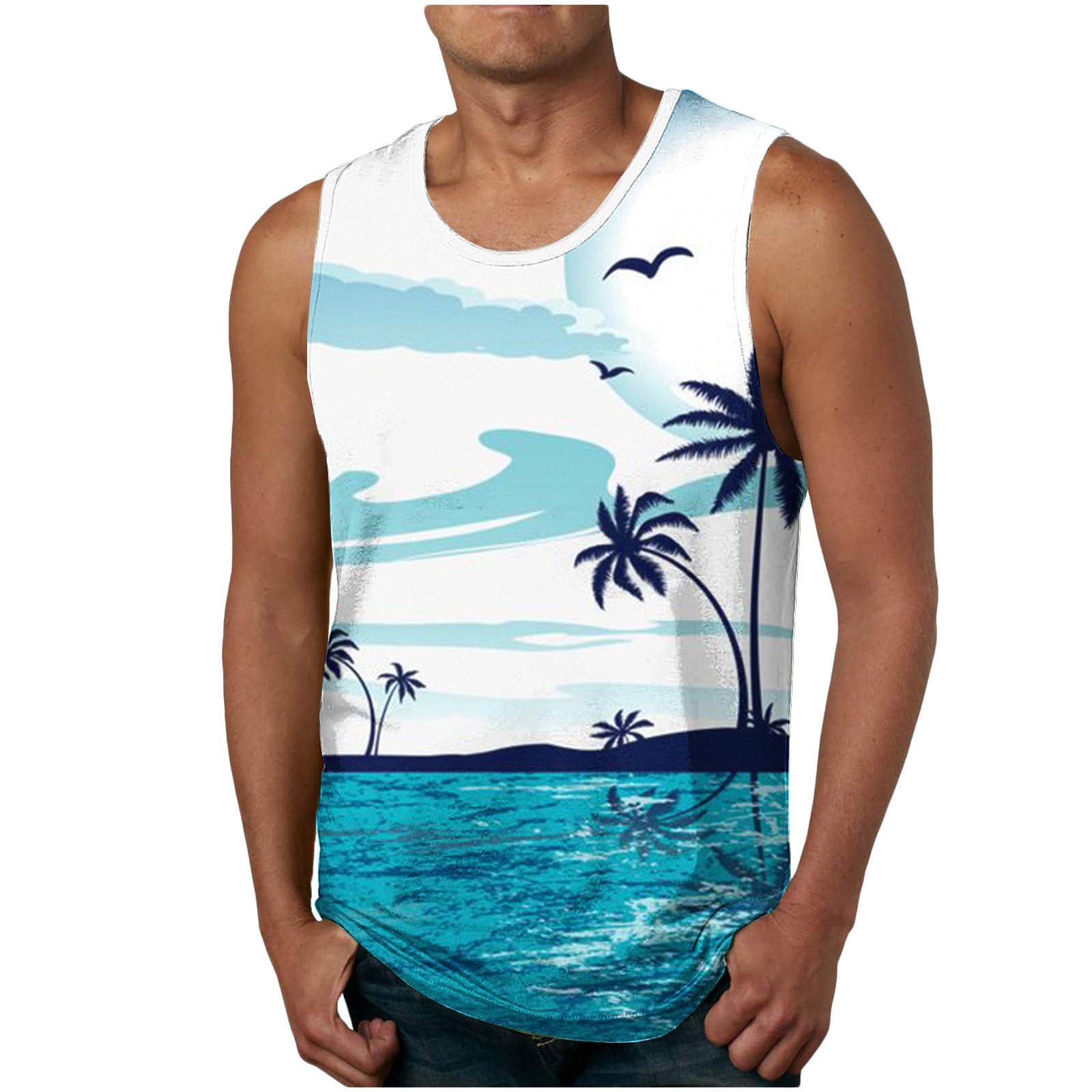 Wodceeke Men's Beach Tank Tops - 3D Hawaiian Graphic Sleeveless Tee Shirts for Summer, Gym Workout & Athletic Undershirt | Casual Wear, Surfing, Vacation & Outdoor Activities