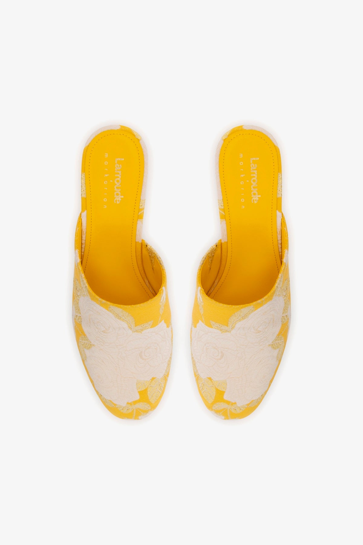 Larroudé x Markarian Venice Wedge Sandals - Yellow Floral Brocade Heels for Women | Comfortable Summer Wedges for Beach, Wedding & Outdoor Events