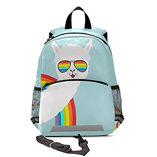 Funny Rainbow Llama Toddler Backpack with Safety Leash - Cute Alpaca School Bag for Boys & Girls | Kindergarten, Preschool & Travel Backpack with Reflective Stripes & Chest Clip | Perfect for Daycare, Outdoor Adventures & Daily Use