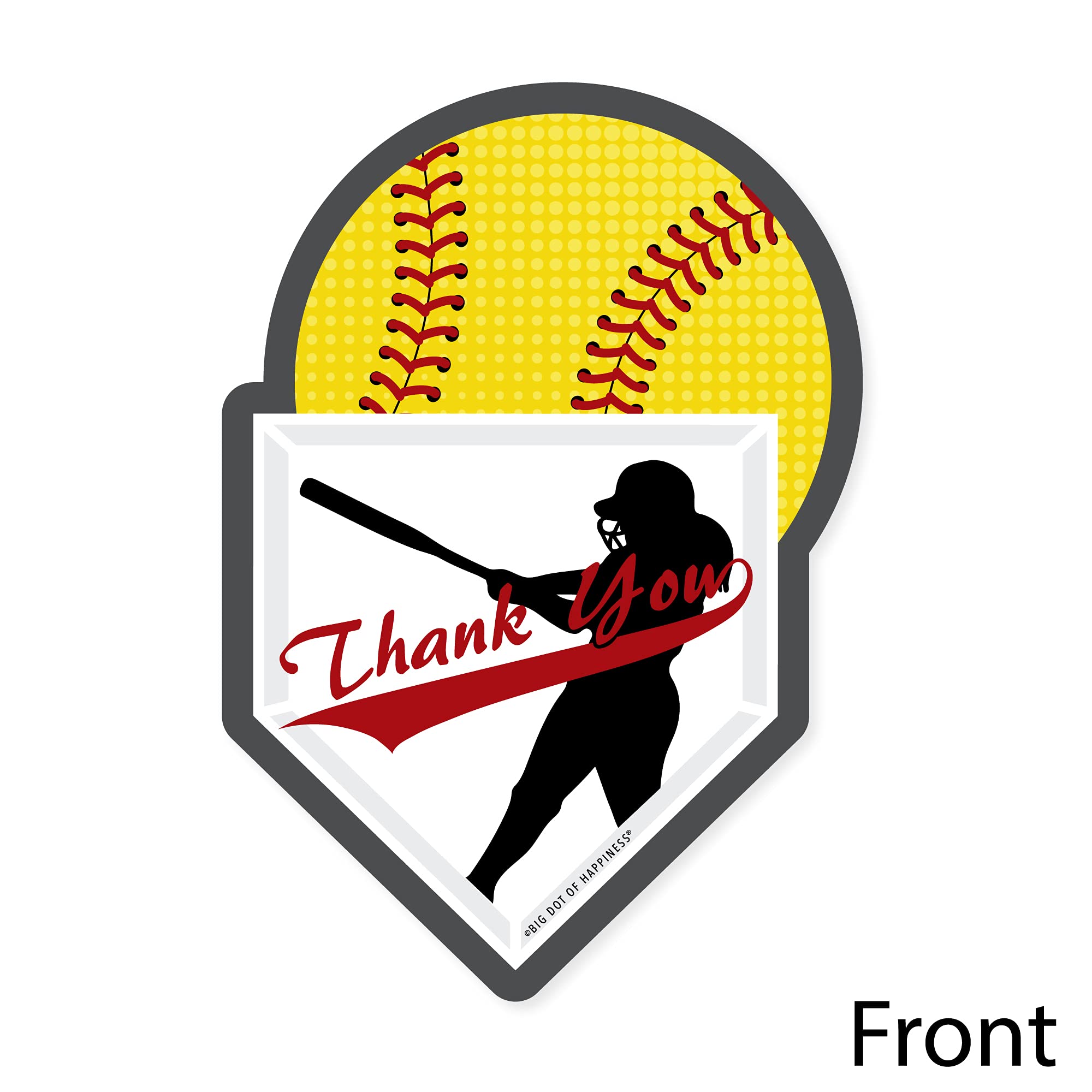 Big Dot of Happiness Grand Slam Fastpitch Softball Shaped Thank You Cards - 12-Pack with Envelopes for Birthday Parties, Baby Showers & Special Occasions - Perfect for Sports Lovers & Team Celebrations
